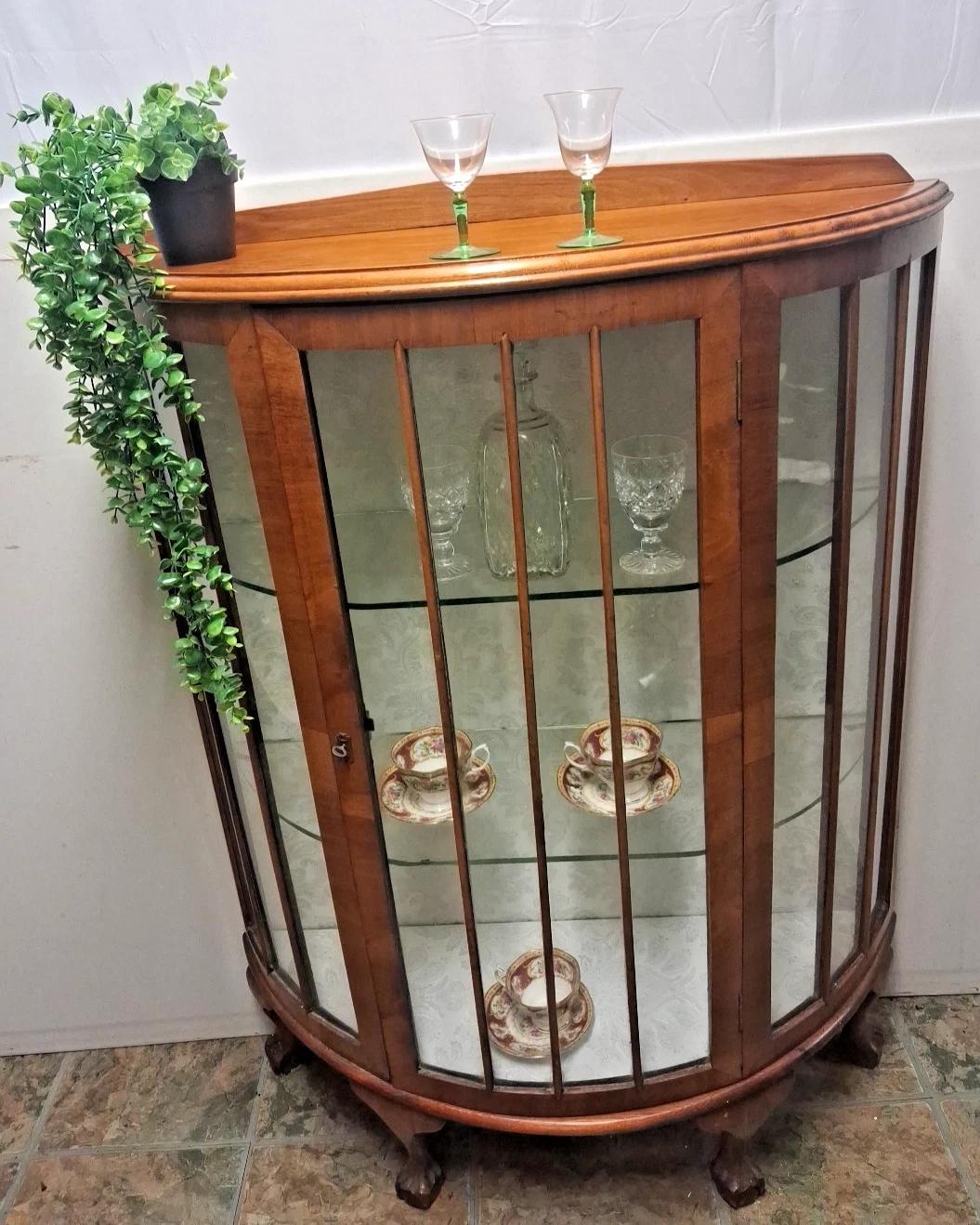 Antique Art Deco Glass Display Drink Cabinet in Walnut Burr Restored (1 of 11) Antique Art Deco Glass Display Drink Cabinet in Walnut Burr Restored (1 of 11)