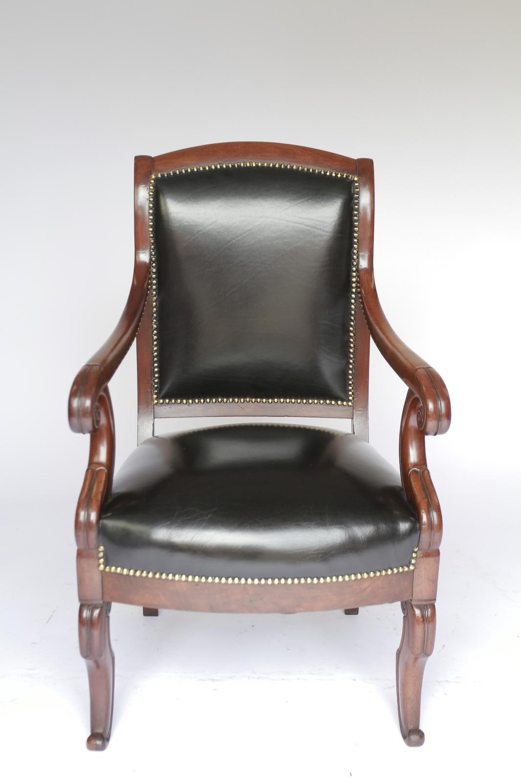 French Mahogany & Leather  Library Chair Circa 1820s (1 of 6)