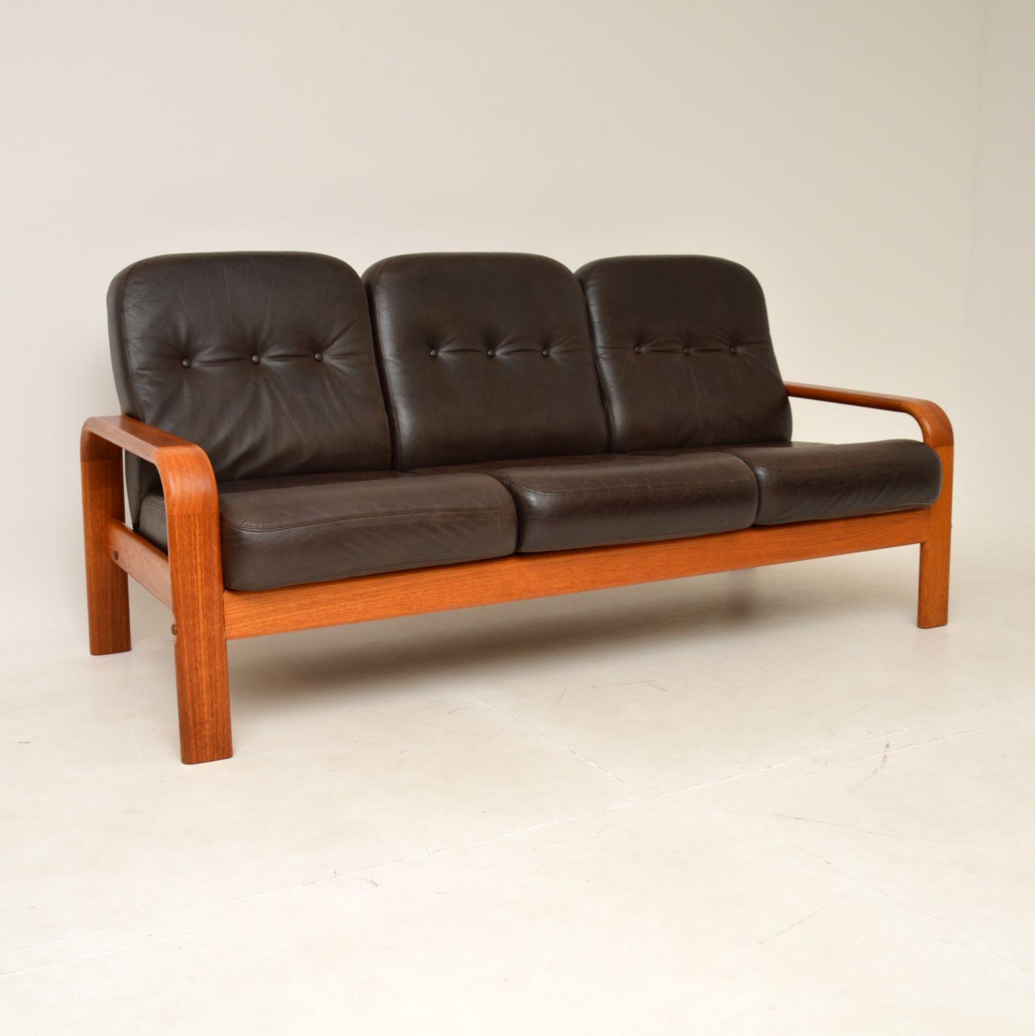 1970's Danish Vintage Teak & Leather Three Seat Sofa (1 of 9) 1970's Danish Vintage Teak & Leather Three Seat Sofa (1 of 9)