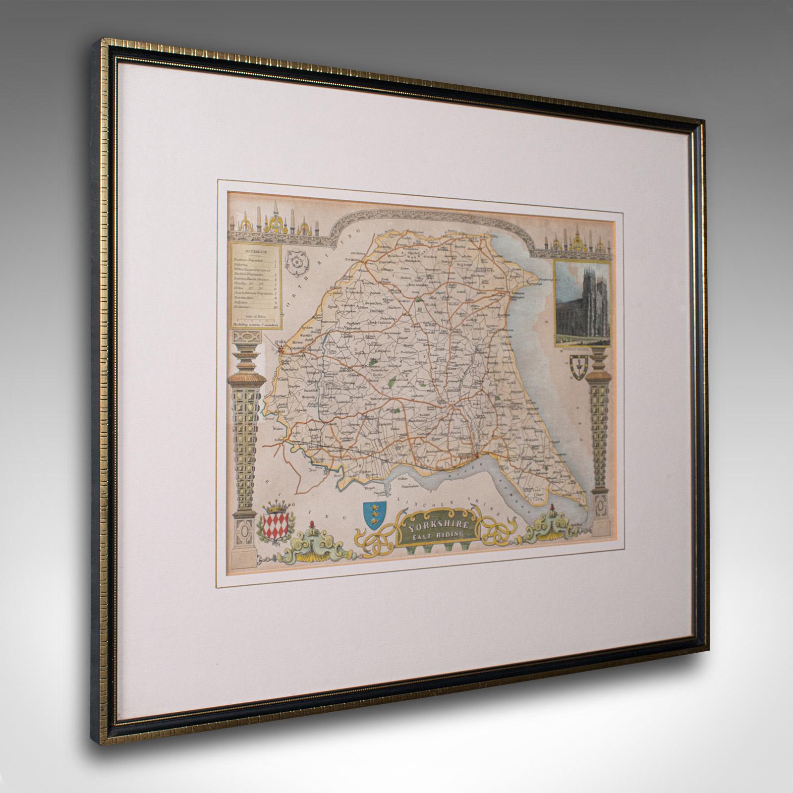 Antique East Yorkshire Map, English, Framed Lithograph, Cartography, Victorian (1 of 12)