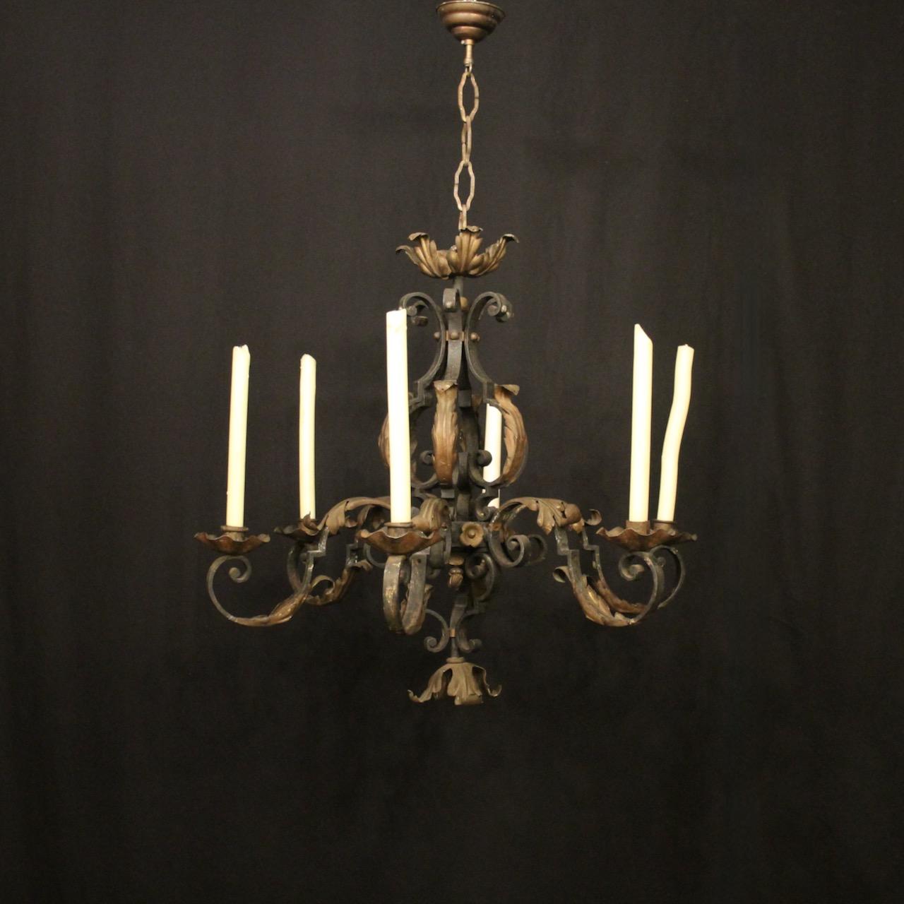 French 6 Light Wrought Iron Antique Chandelier (1 of 10) French 6 Light Wrought Iron Antique Chandelier (1 of 10)