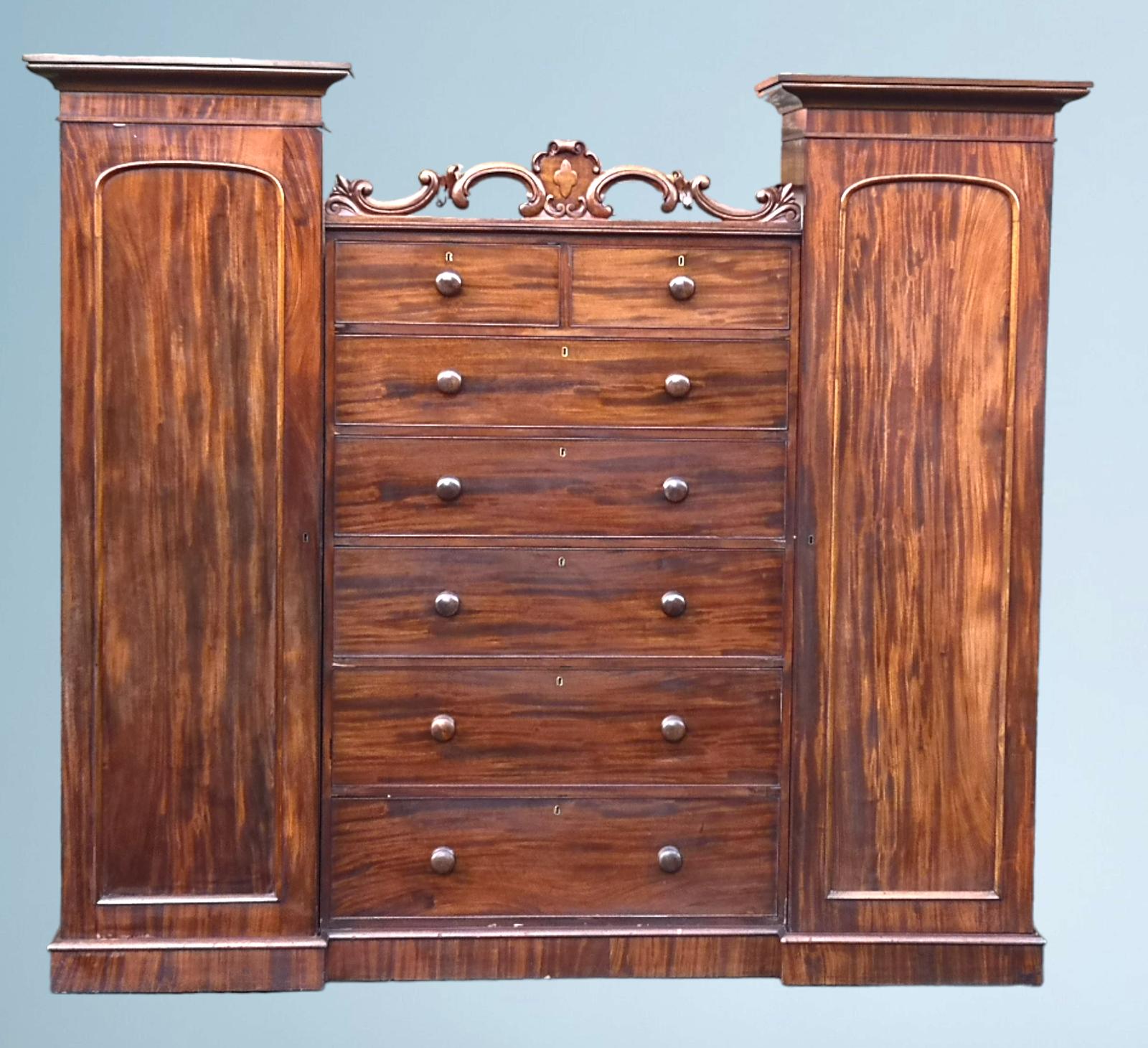 Antique Victorian Figured Mahogany Combination Wardrobe (1 of 22)