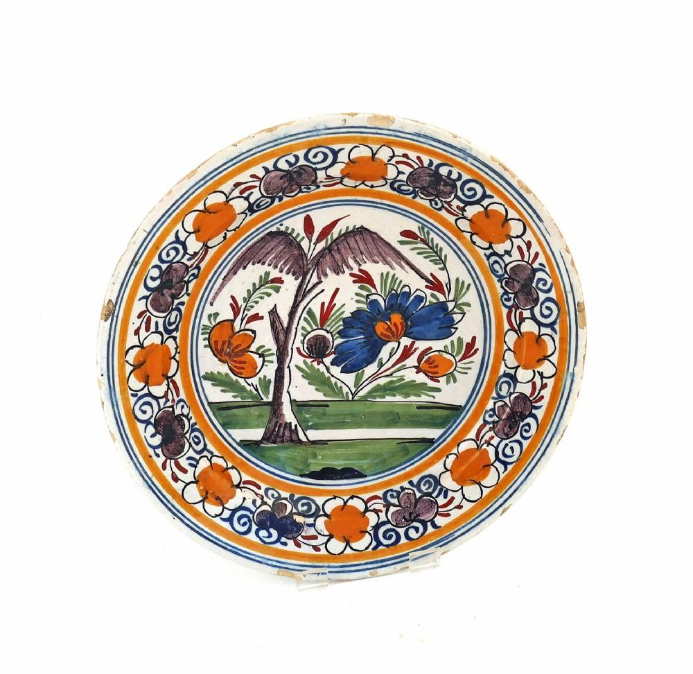 Antique Pottery 18th Century Single Delft Charger with Floral Patterns - Dutch 1760-1770 (1 of 3) Antique Pottery 18th Century Single Delft Charger with Floral Patterns - Dutch 1760-1770 (1 of 3)