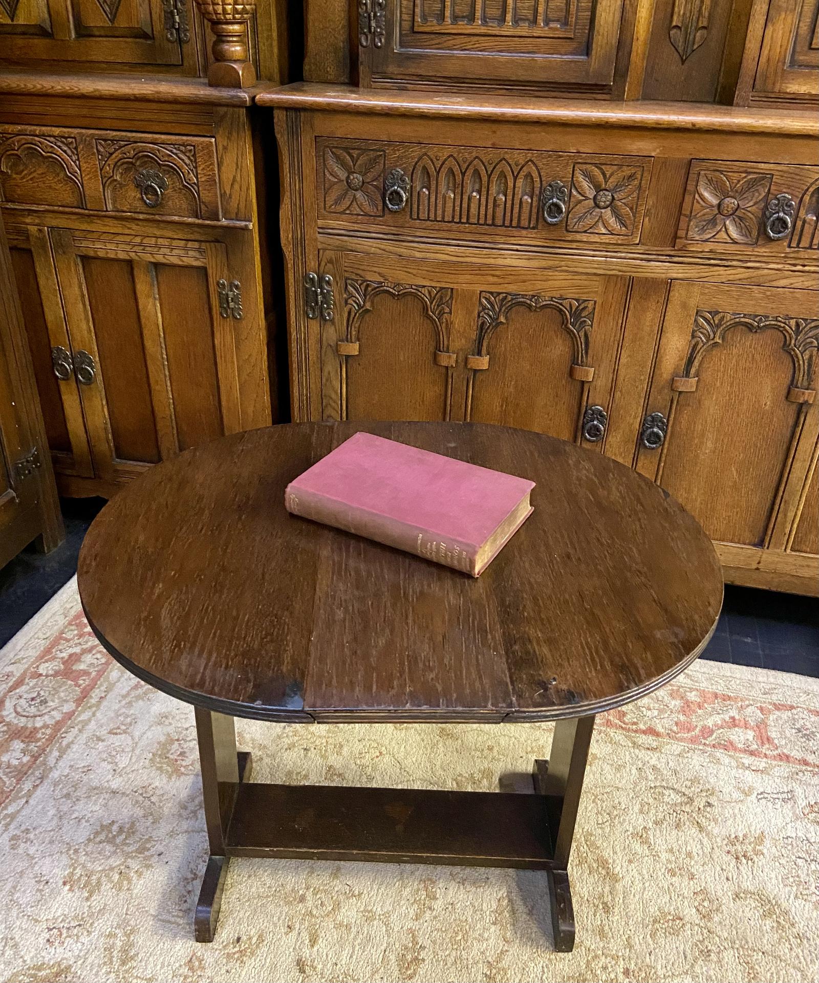 Vintage Small Drop Leaf Occasional Table /  Solid Oak / Dark Colour / Dated 1970s (1 of 8)