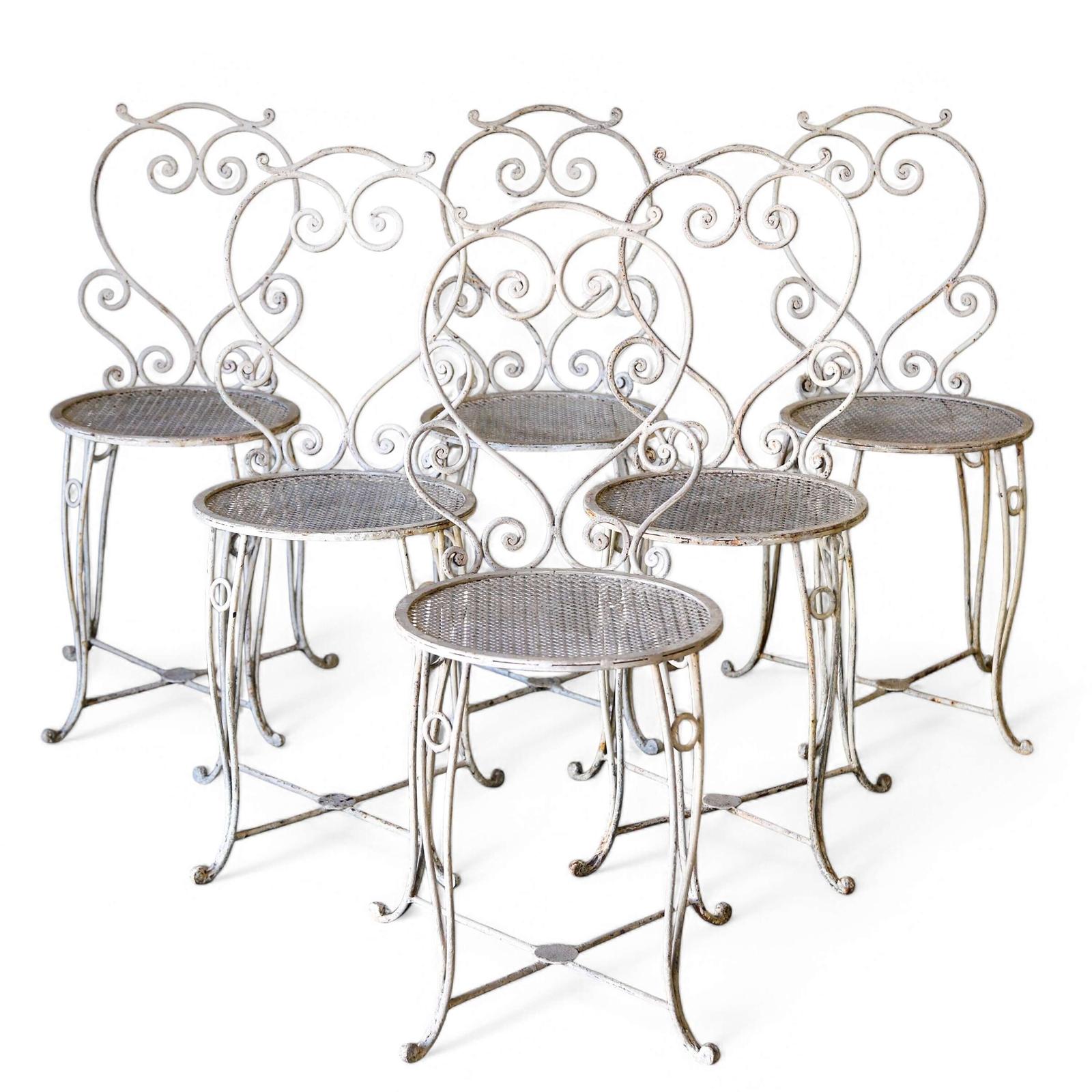 Decorative & Elegant Set of 6 French Wrought Iron Garden Chairs 1930s/1940s (1 of 11)