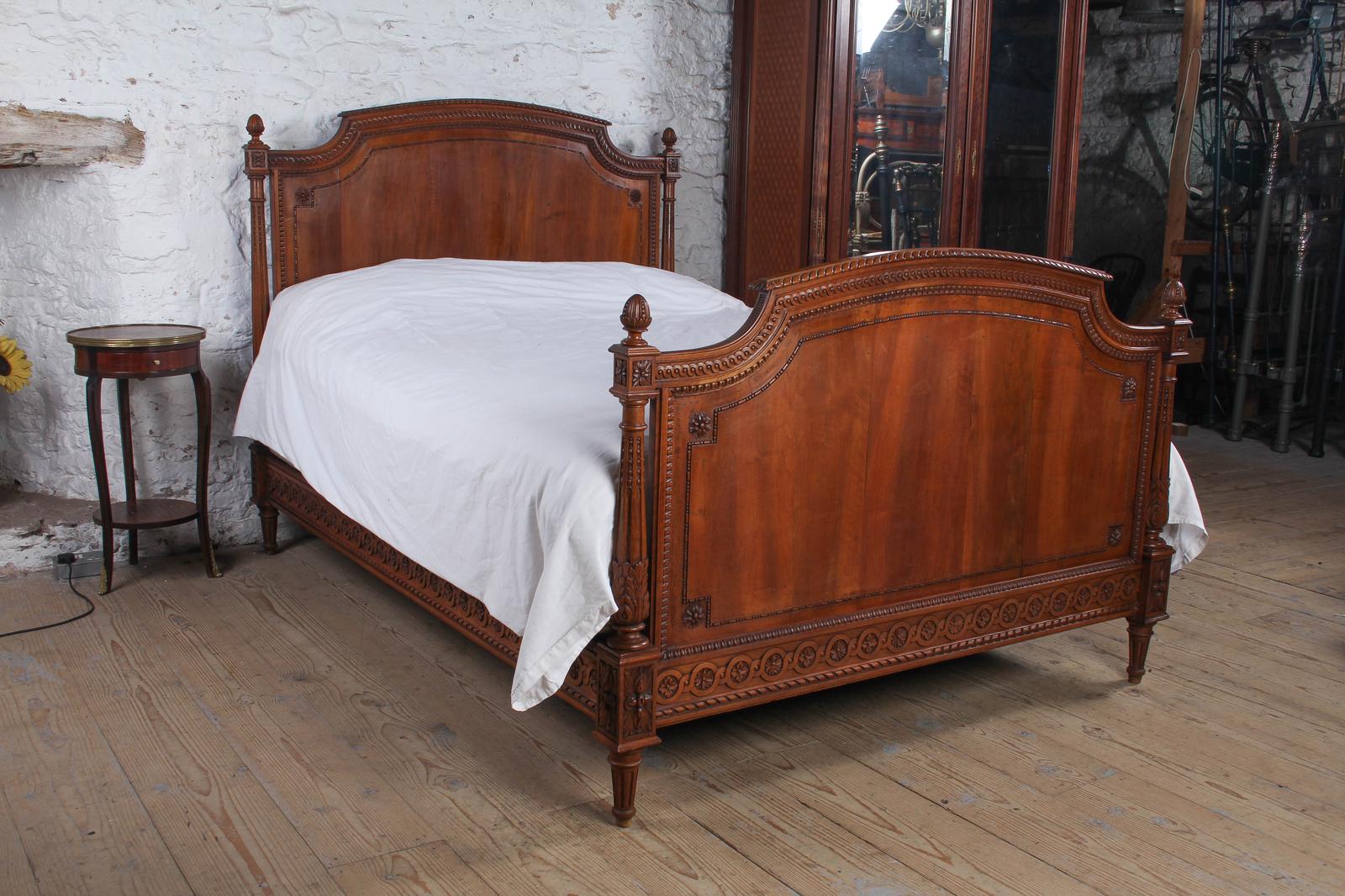 Attractive King Size Walnut Louis XVI Style Bed (1 of 7)