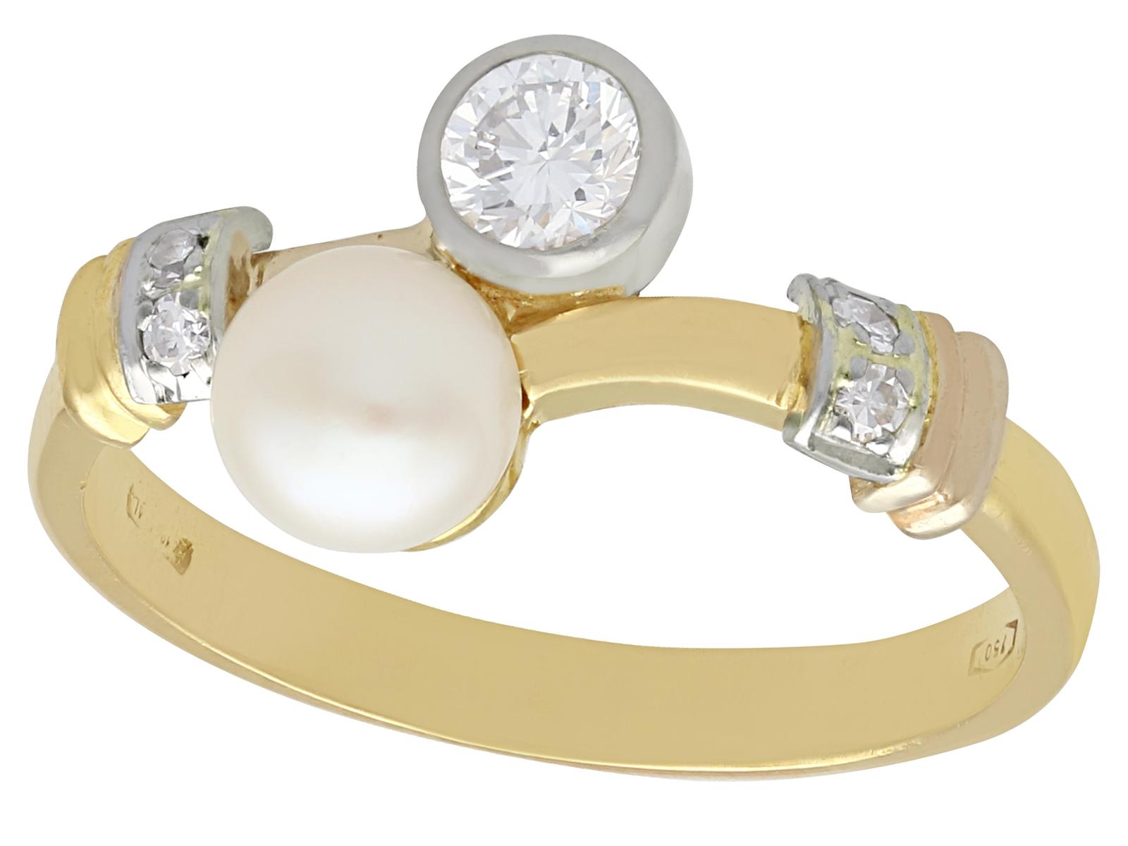 Vintage Cultured Pearl & 0.38ct Diamond 18ct Yellow Gold Twist Ring c.1950 (1 of 12)