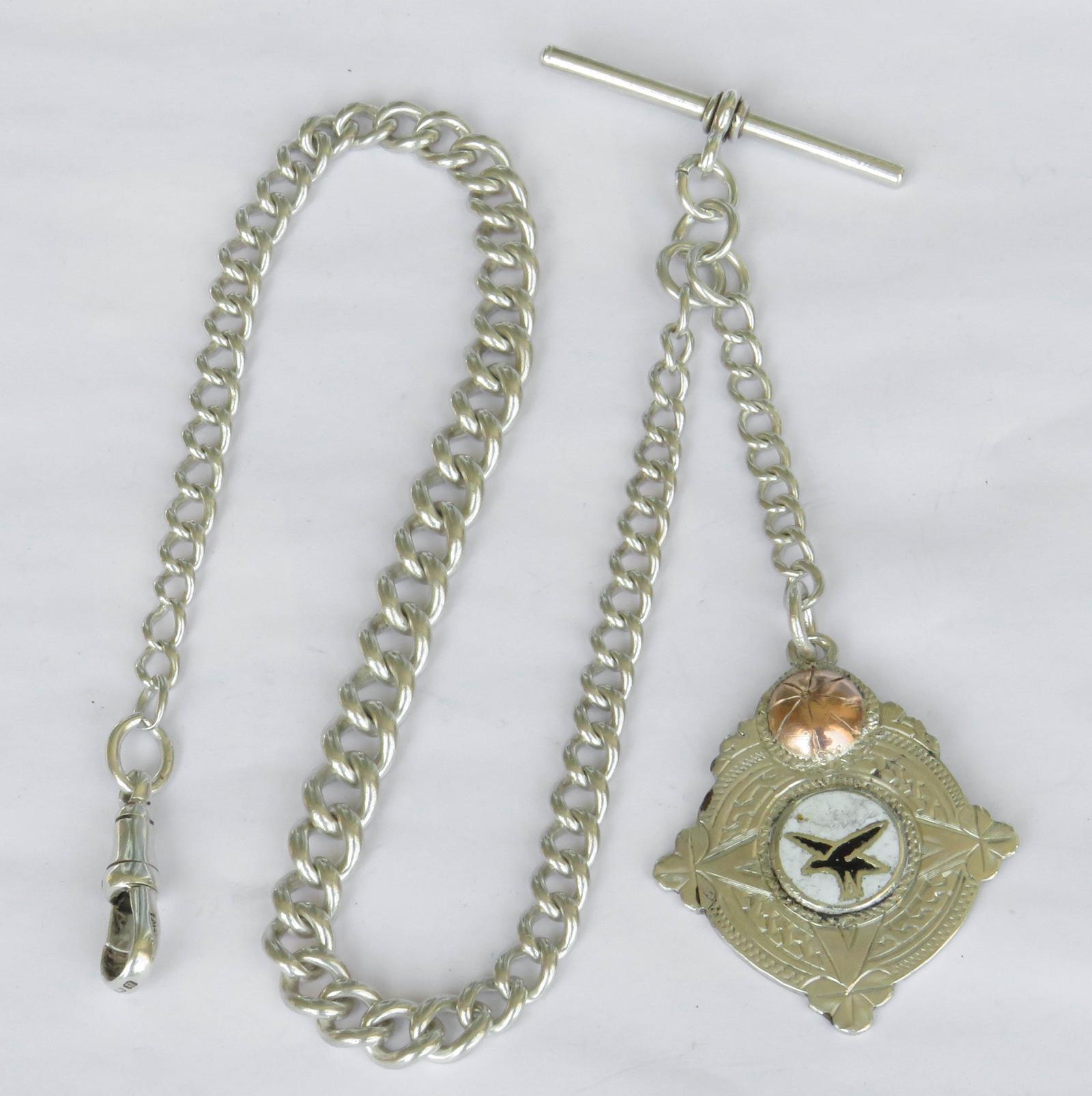 Antique Silver Pocket Watch Chain & Irish Football Fob (1 of 2)