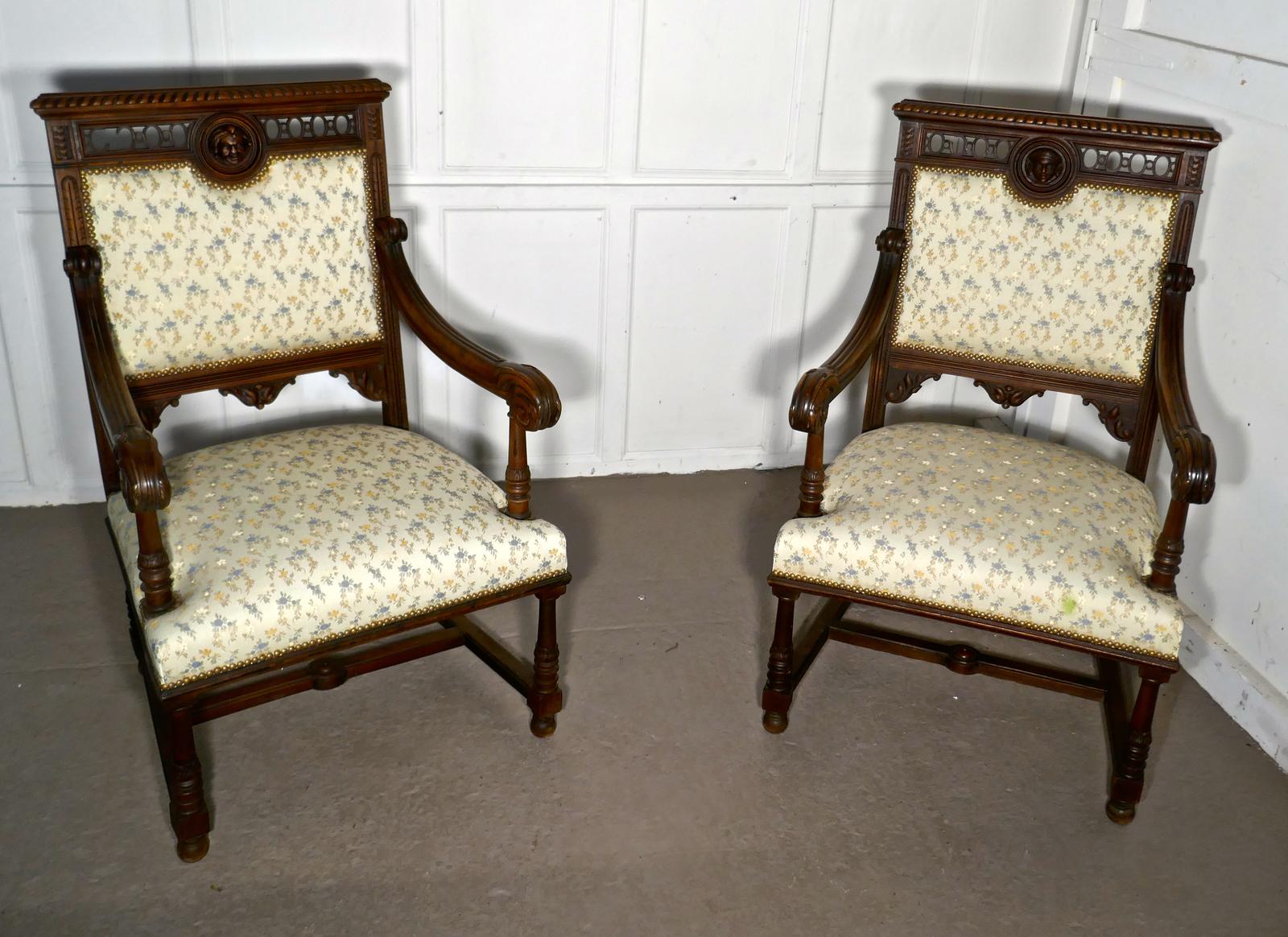 Large French Gothic Library Throne Chairs (1 of 12)