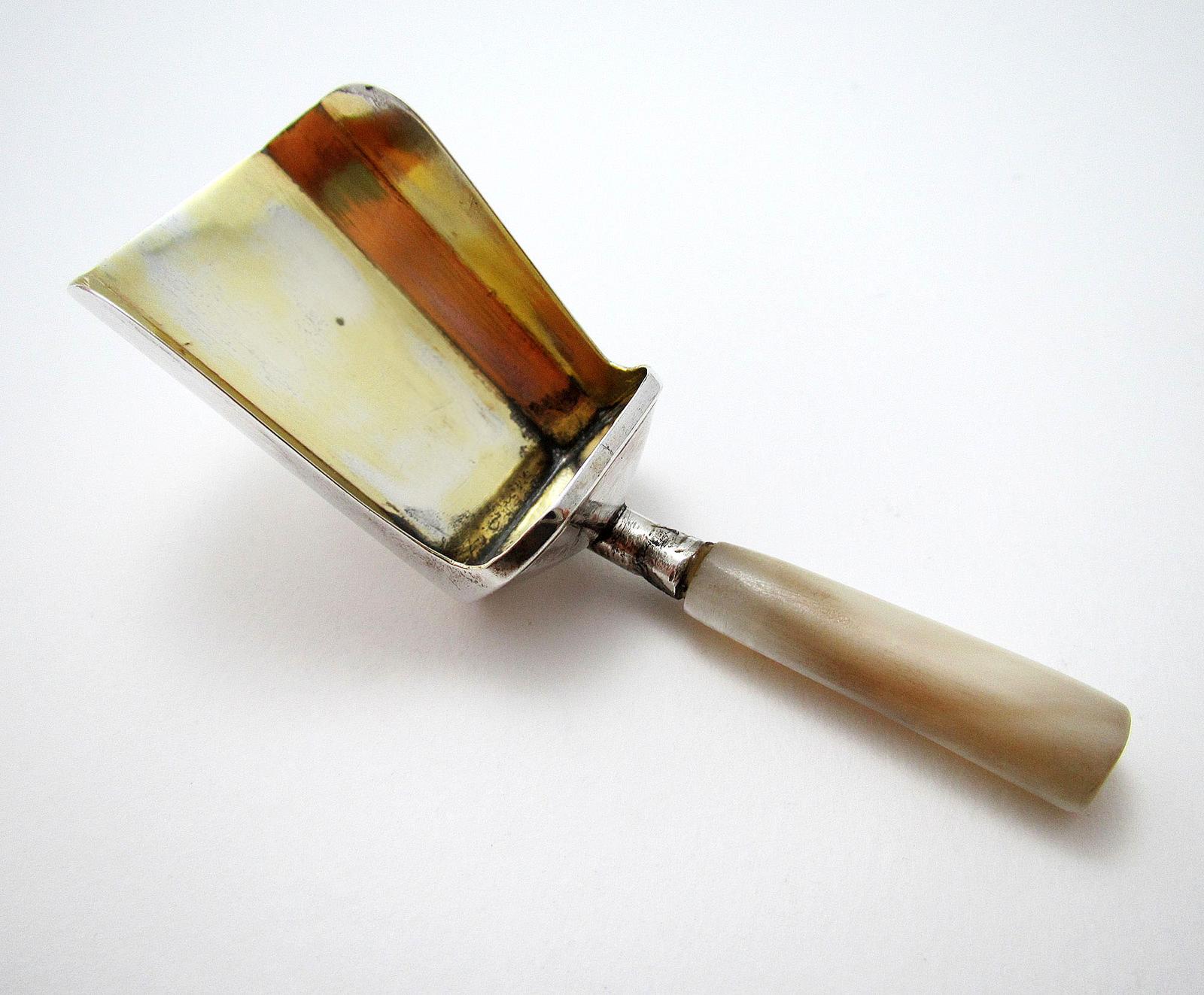 George III Antique Solid Sterling Silver Gilt Mother of Pearl Tea Caddy Spoon Shovel Scoop English Georgian (1 of 7)