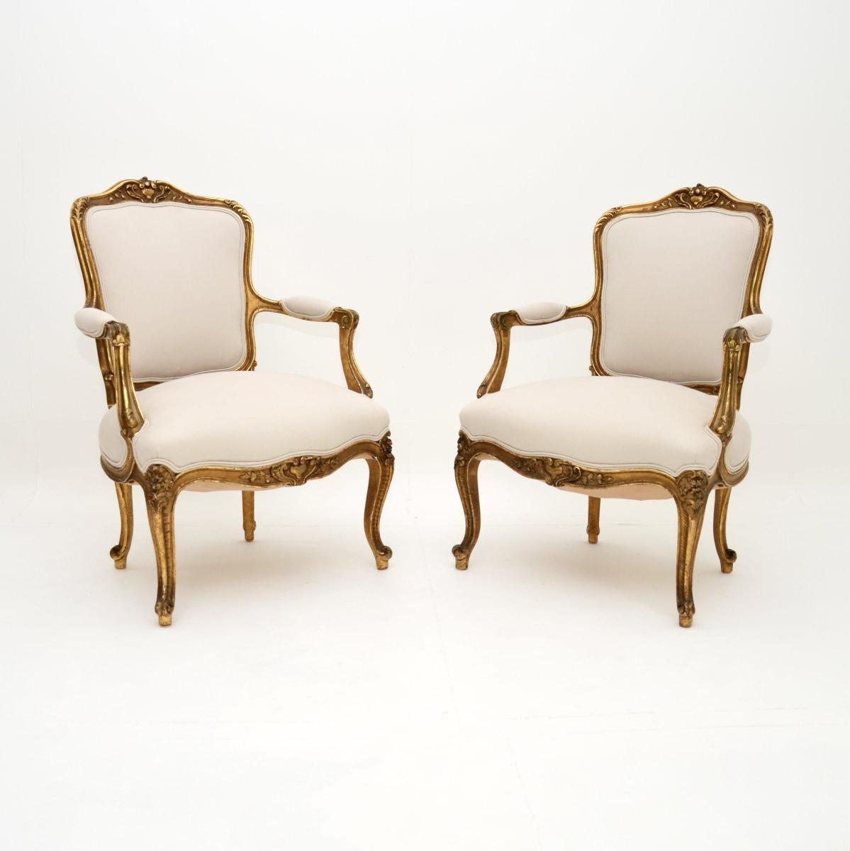 Pair of Antique French Giltwood Salon Armchairs (1 of 14)