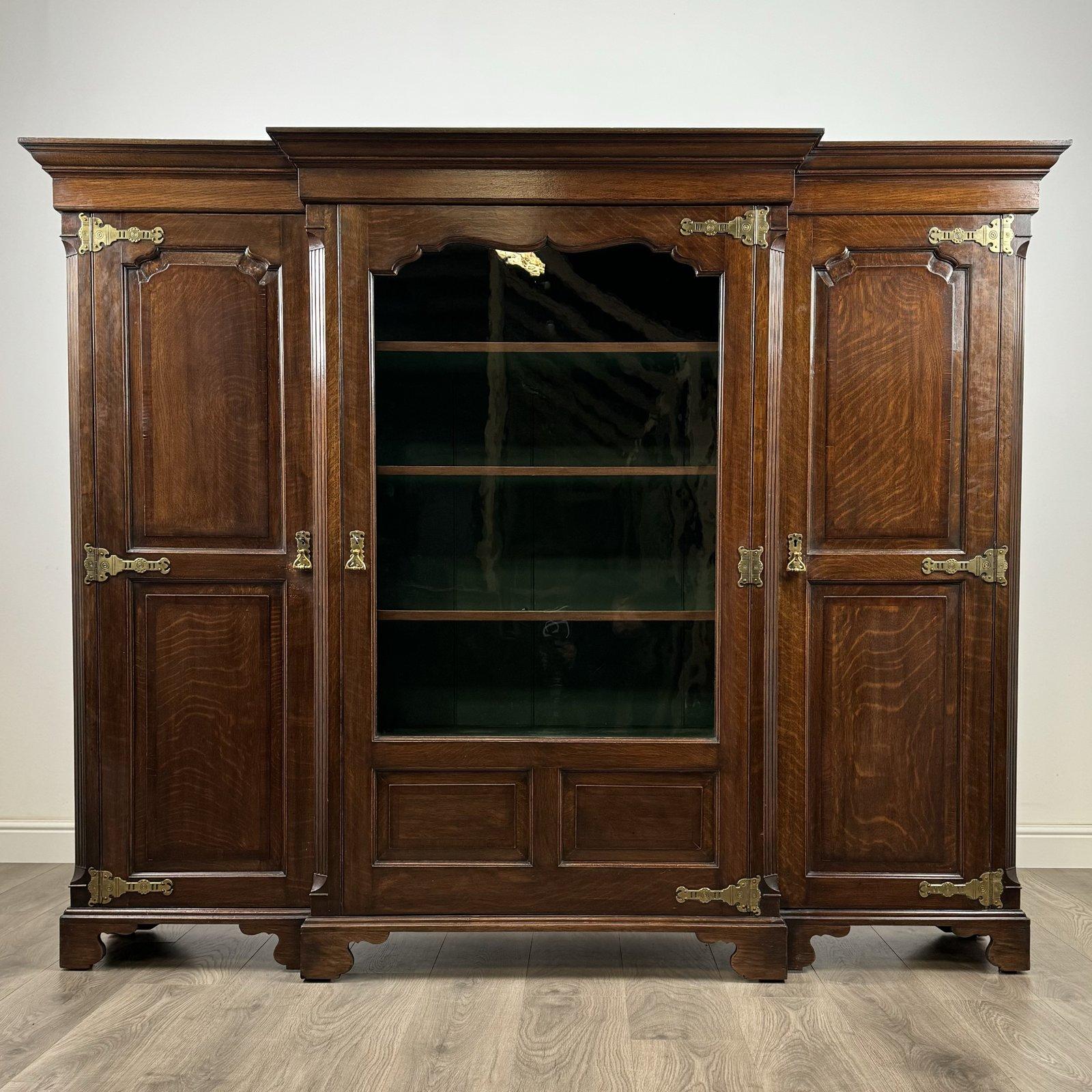 Antique Large Oak Display Cabinet | Green Interior | AF-3261 (1 of 9) Antique Large Oak Display Cabinet | Green Interior | AF-3261 (1 of 9)