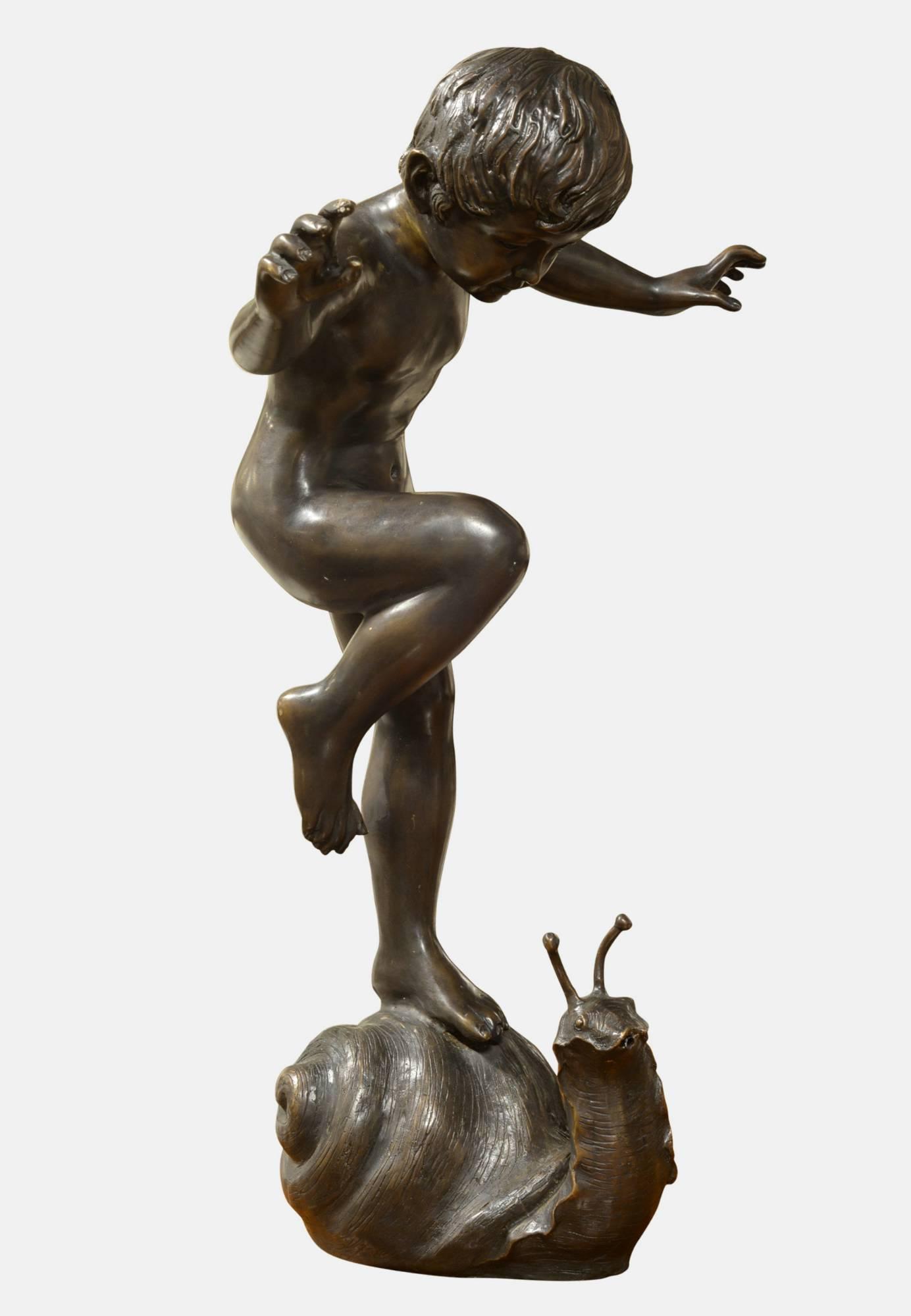 Bronze Figure of a Boy Standing on Snail (1 of 1) Bronze Figure of a Boy Standing on Snail (1 of 1)