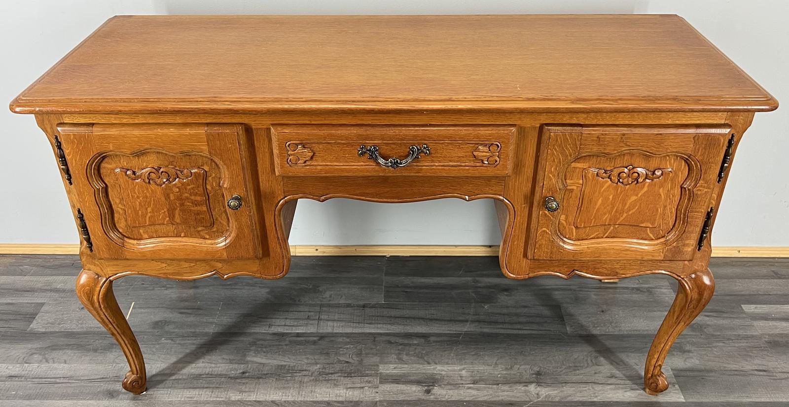 Cabinet Vintage French Style Carved Desk Oak with Storage (1 of 10)