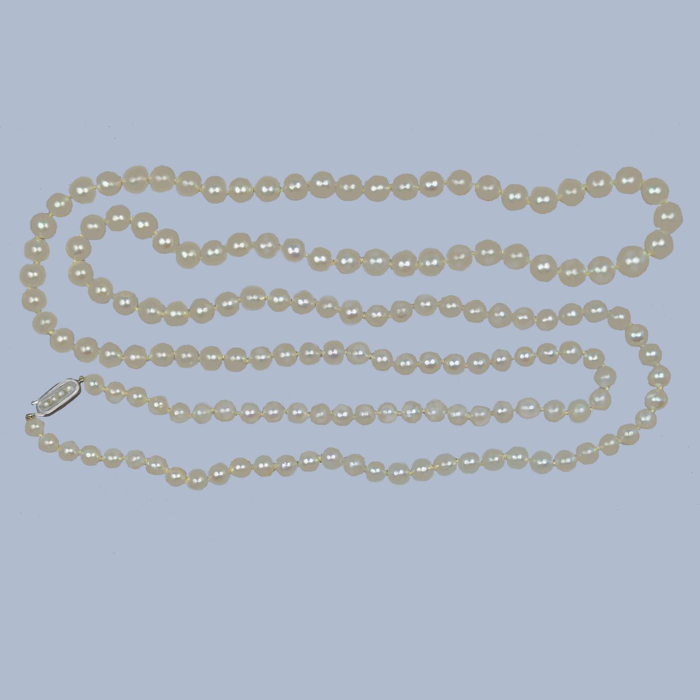 1960s Cropp & Farr Pearl Necklace – 50" Graduated Strand with 9ct Gold Clasp (1 of 8)