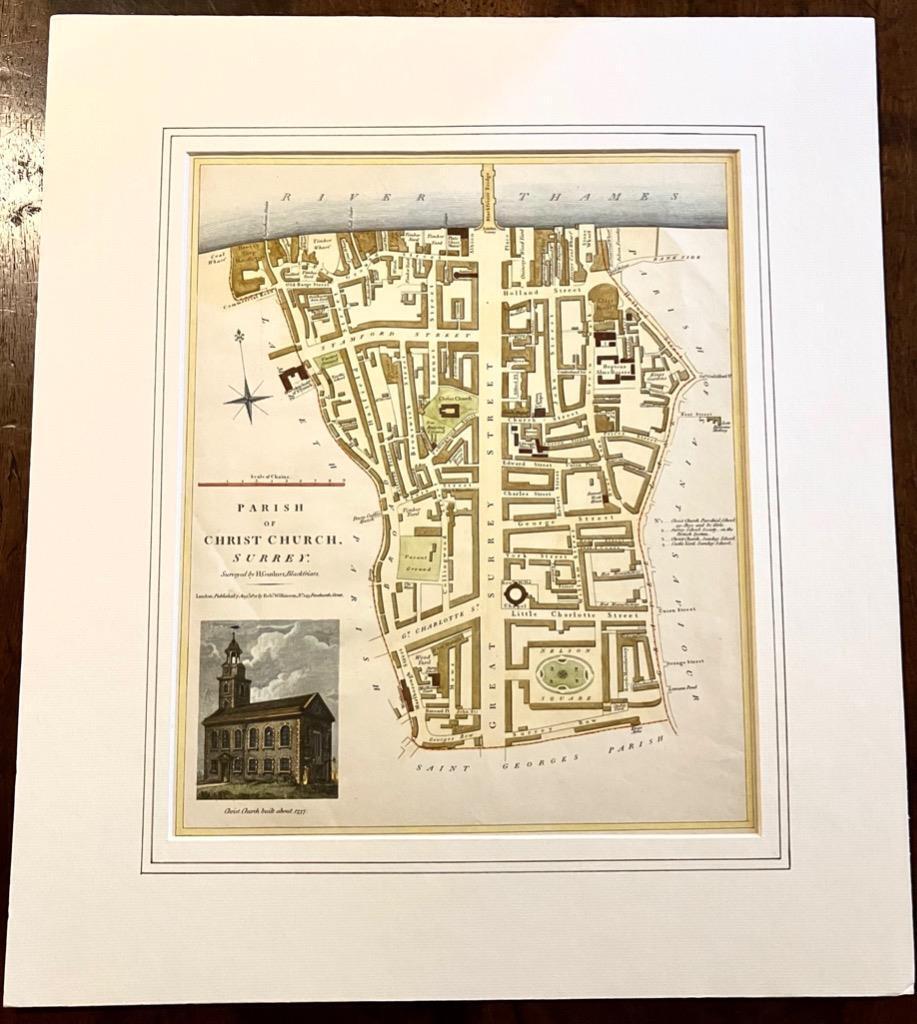 1821 The Parish of Christ Church Surrey Scarce Hand Coloured London Plan (1 of 2)