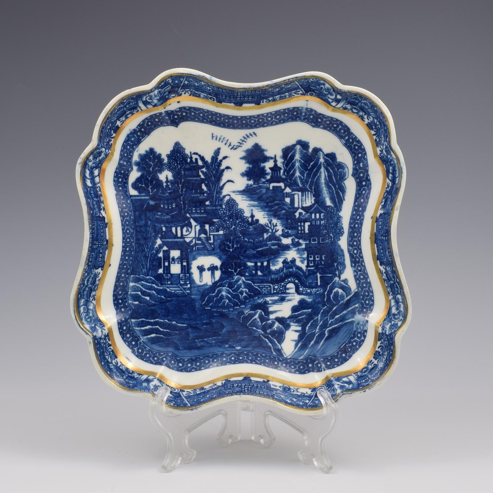 Caughley Porcelain Full Nankin Square Lobed Dessert Dish c.1785 (1 of 5)