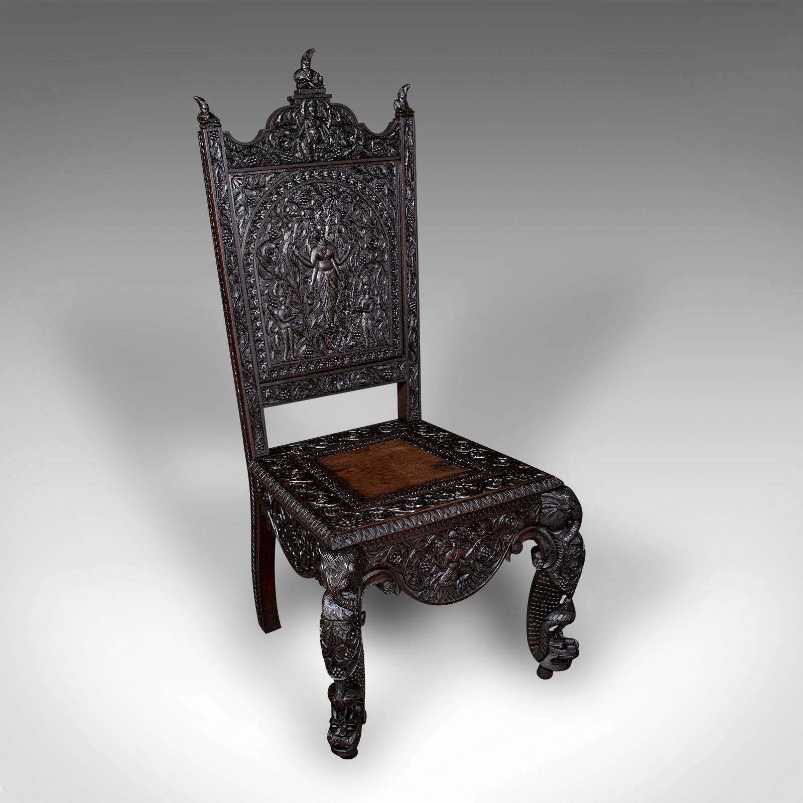 Antique Carved Veranda Chair, Ceylonese, Teak, Ornate Seat c.1880 (1 of 12)