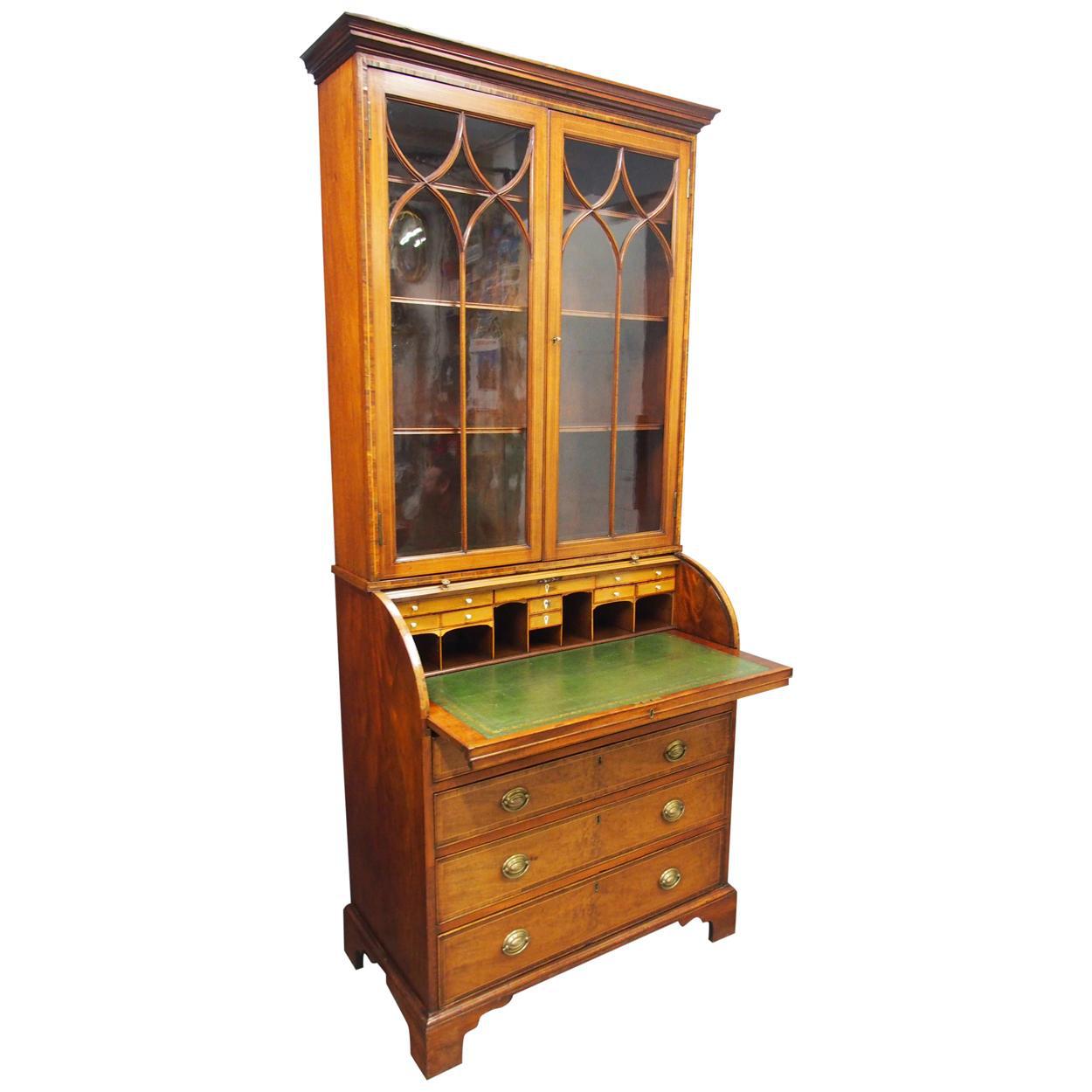 George III Inlaid Mahogany Cylinder Cabinet Bookcase (1 of 17) George III Inlaid Mahogany Cylinder Cabinet Bookcase (1 of 17)