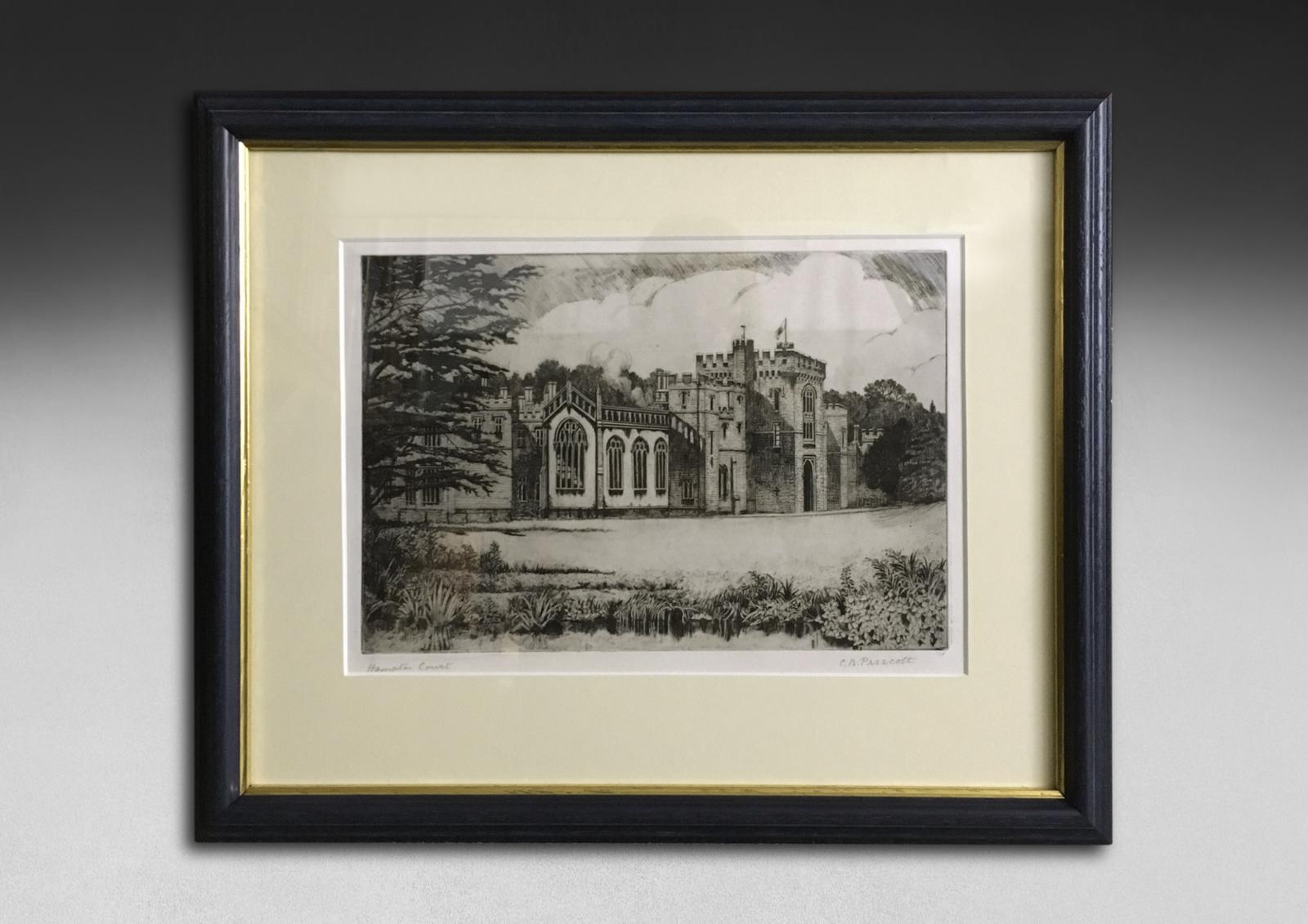 Black and White Etching of Hampton Court Herefordshire Signed by C B Prescott (1 of 2)
