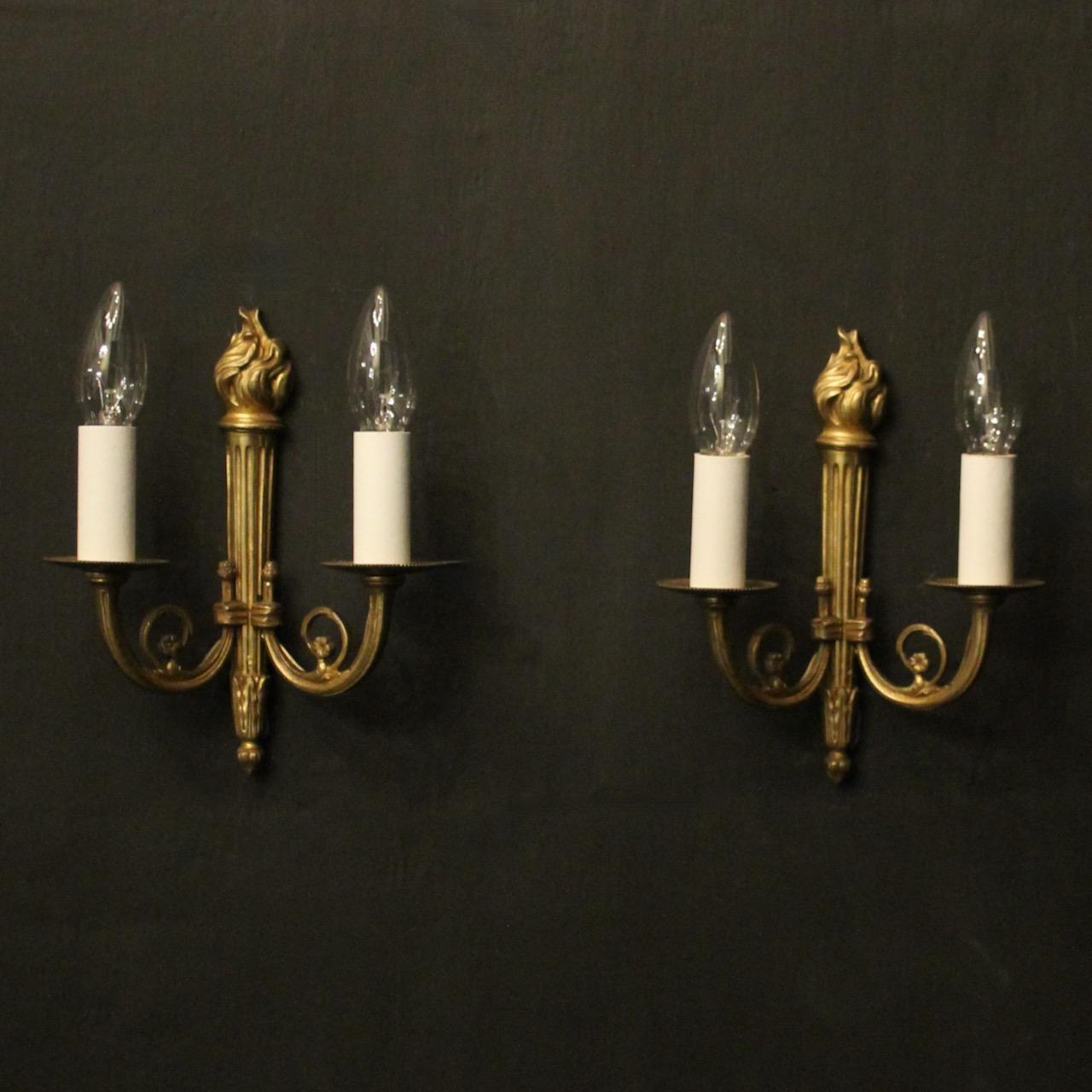 French Pair of Gilded Brass Flame Wall Lights (1 of 10)