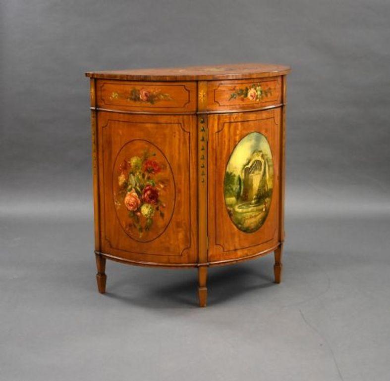Edwardian Satinwood Hand Painted Demi Lune Side Cabinet (1 of 6)