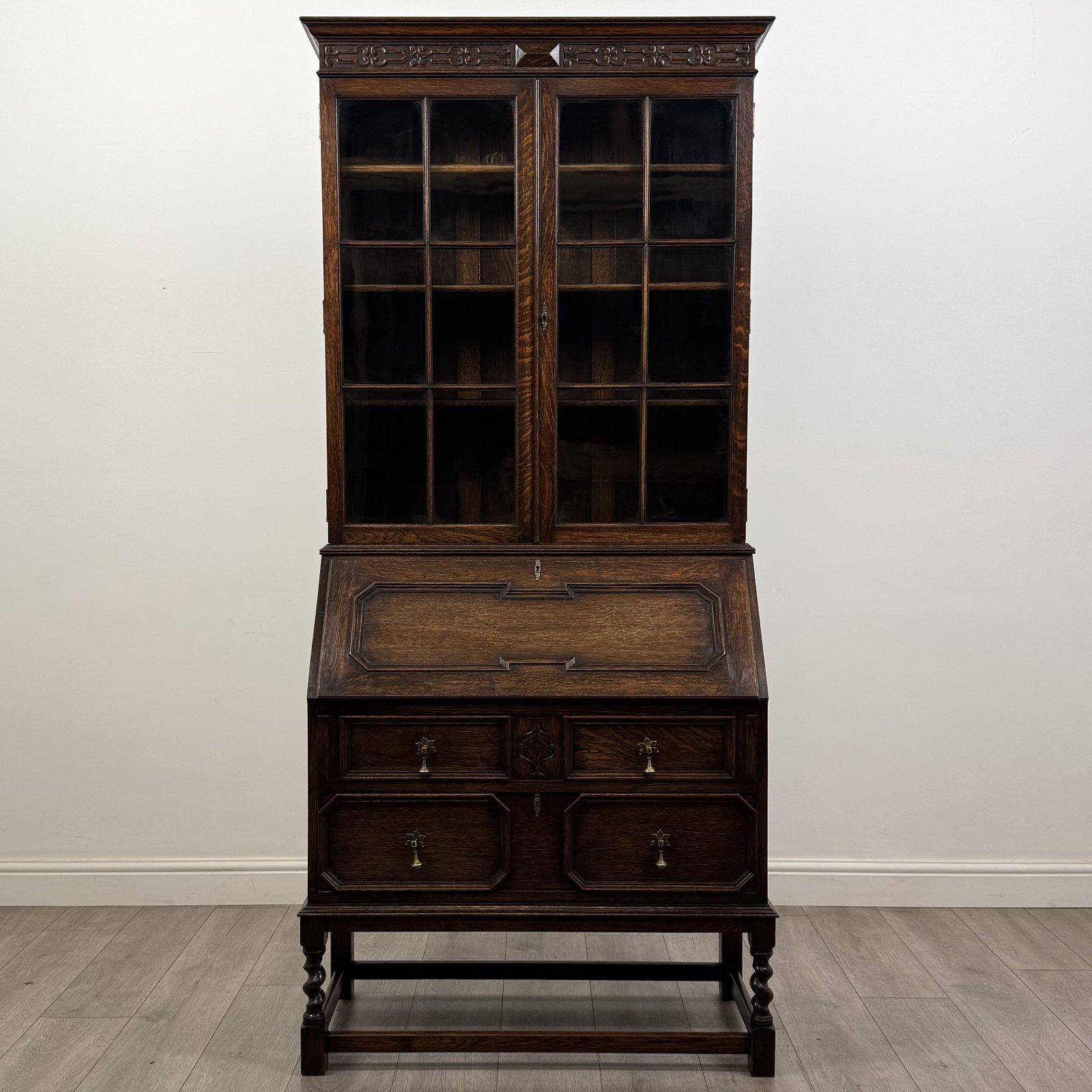 Antique Jacobean Style Oak Bureau Bookcase | Barley Twist Legs | AF-6797 (1 of 14) Antique Jacobean Style Oak Bureau Bookcase | Barley Twist Legs | AF-6797 (1 of 14)