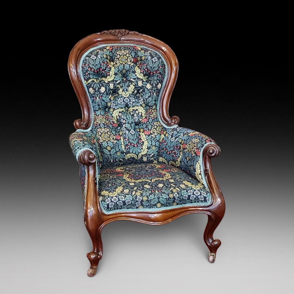 Victorian Mahogany Scroll Frame Armchair (1 of 10)