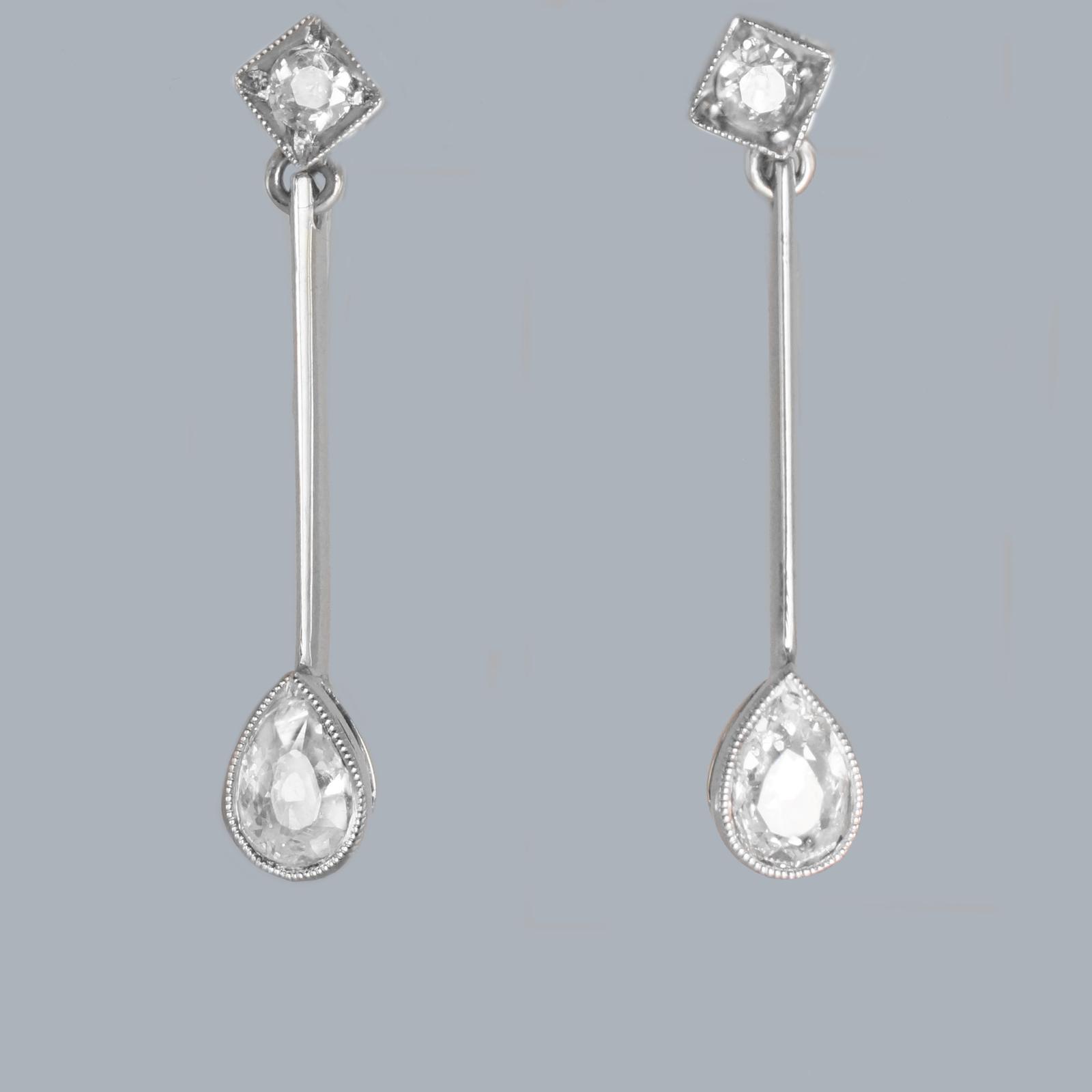 Edwardian 18ct White Gold Diamond Drop Earrings Circa 1910 (1 of 7) Edwardian 18ct White Gold Diamond Drop Earrings Circa 1910 (1 of 7)