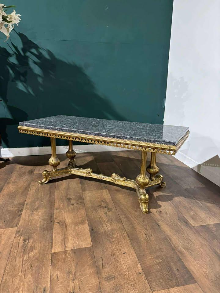 Gilt Metal Rectangular Coffee Table with Reconstituted Marble Top (1 of 16)