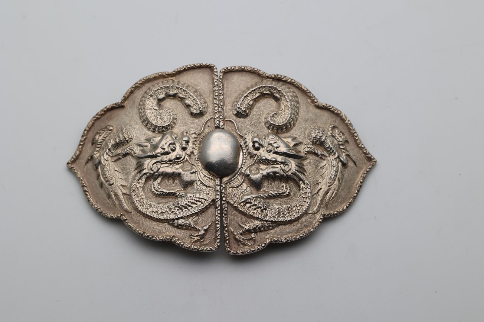 Chinese Silver Buckle with Dragon Design Canton 19th Century (1 of 3)