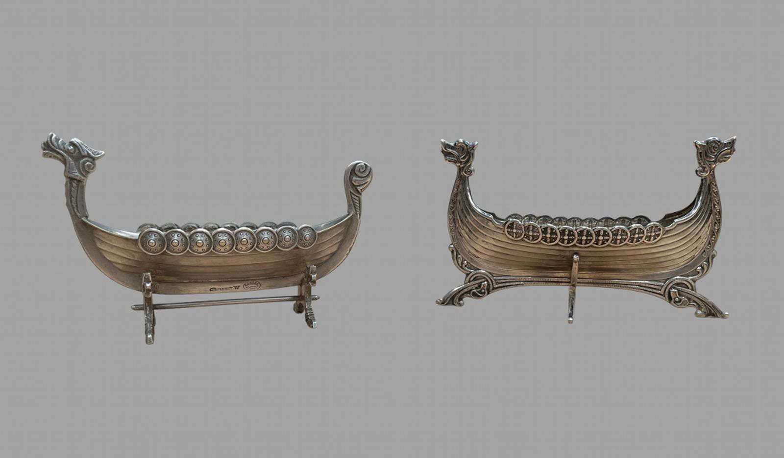 Pair of Denmark Silver Viking Ship Salt Holders (1 of 5) Pair of Denmark Silver Viking Ship Salt Holders (1 of 5)