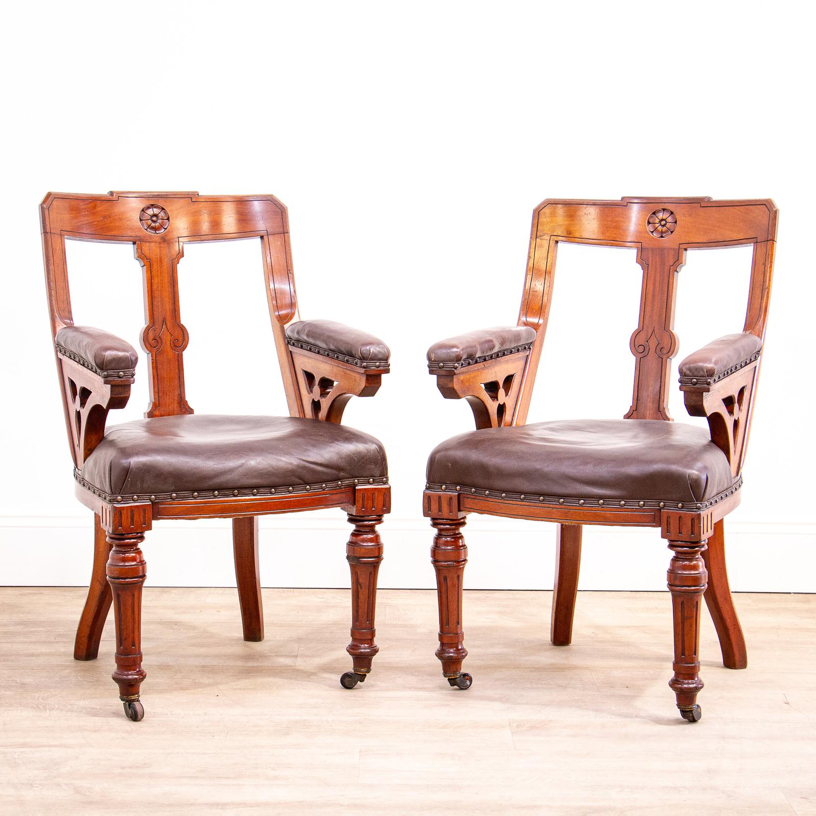 Pair of Victorian Mahogany & Leather Library Chairs (1 of 11) Pair of Victorian Mahogany & Leather Library Chairs (1 of 11)