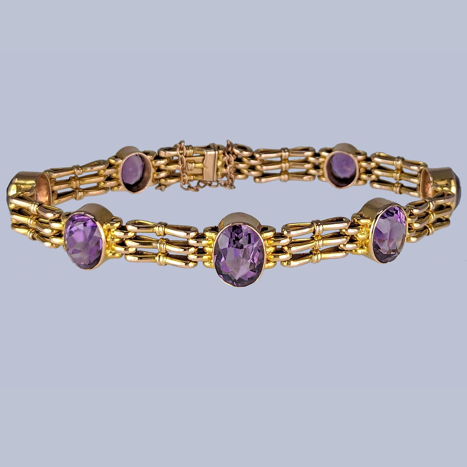 Victorian Amethyst Bracelet in 9ct Gold – Antique Gate Link Design c.1890 (1 of 9)
