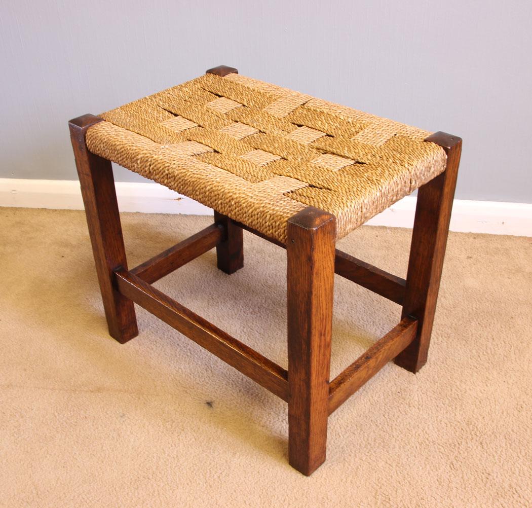 Rustic Oak Framed Stool c.1930 (1 of 4)
