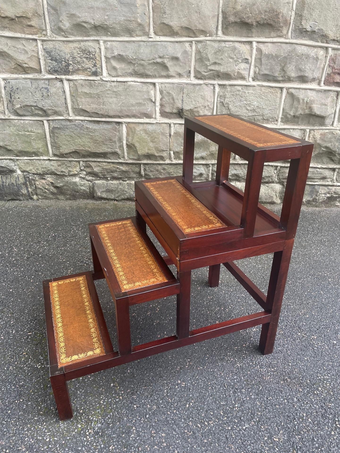 Mahogany & Leather Metamorphic Library Steps (1 of 12)