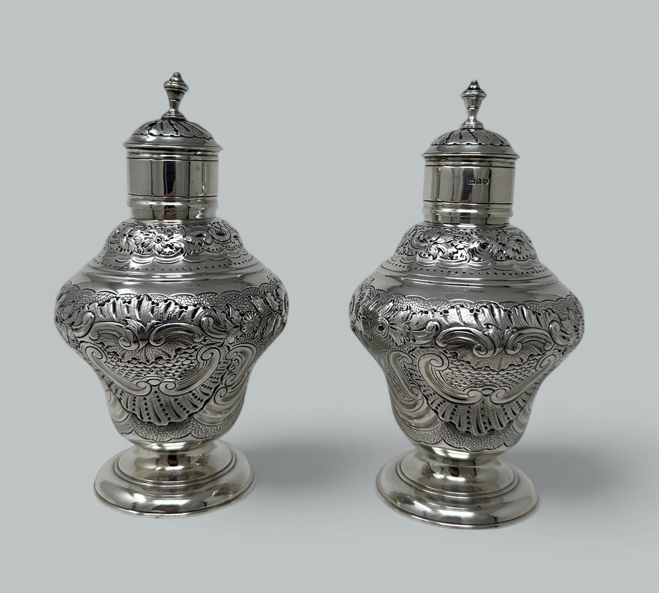 Antique Pair Georgian Style Sterling Silver Tea Caddies Caddy Harris & Sons 1909 (1 of 8)
