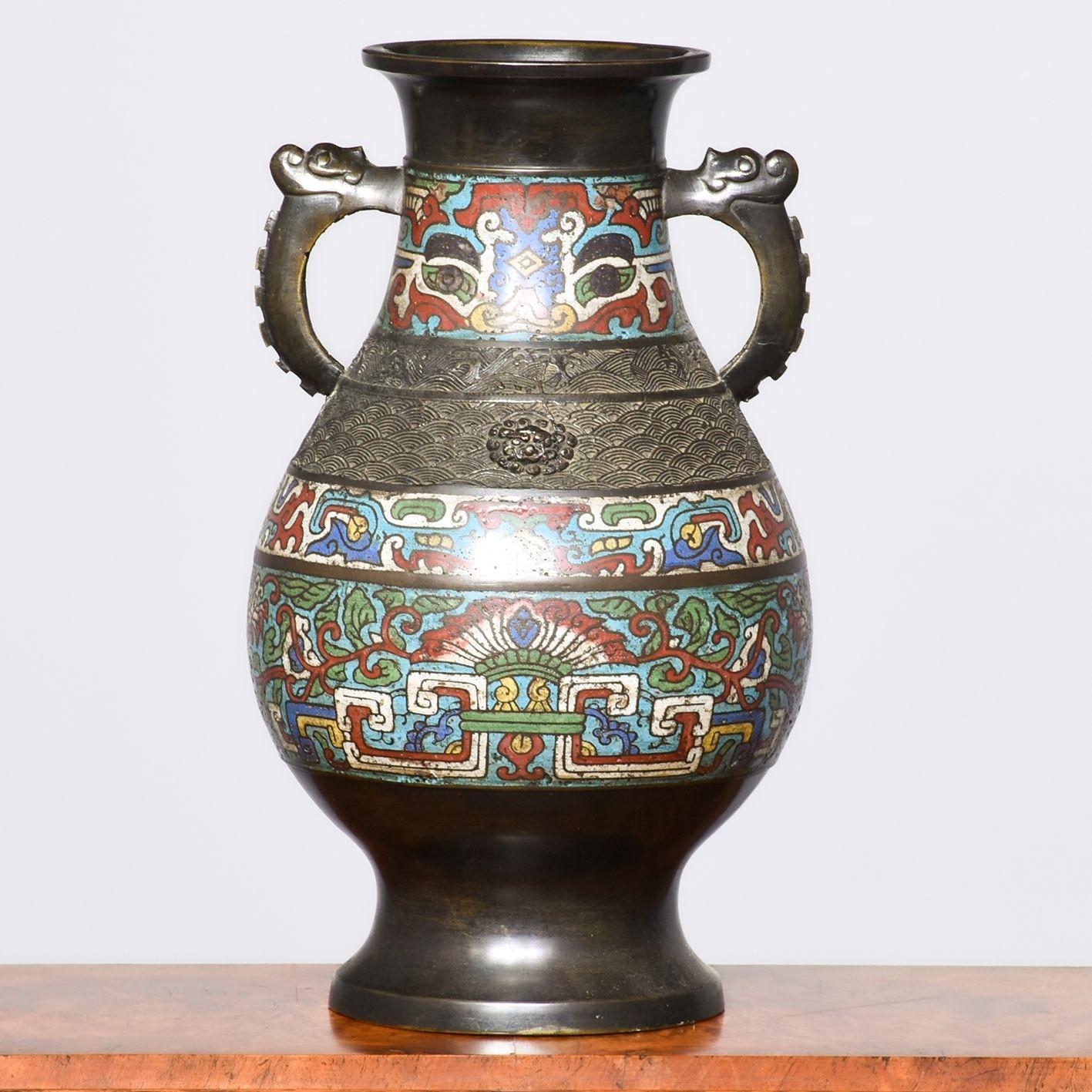 Twin-handled Chinese Bronze Champleve Vase (1 of 8)