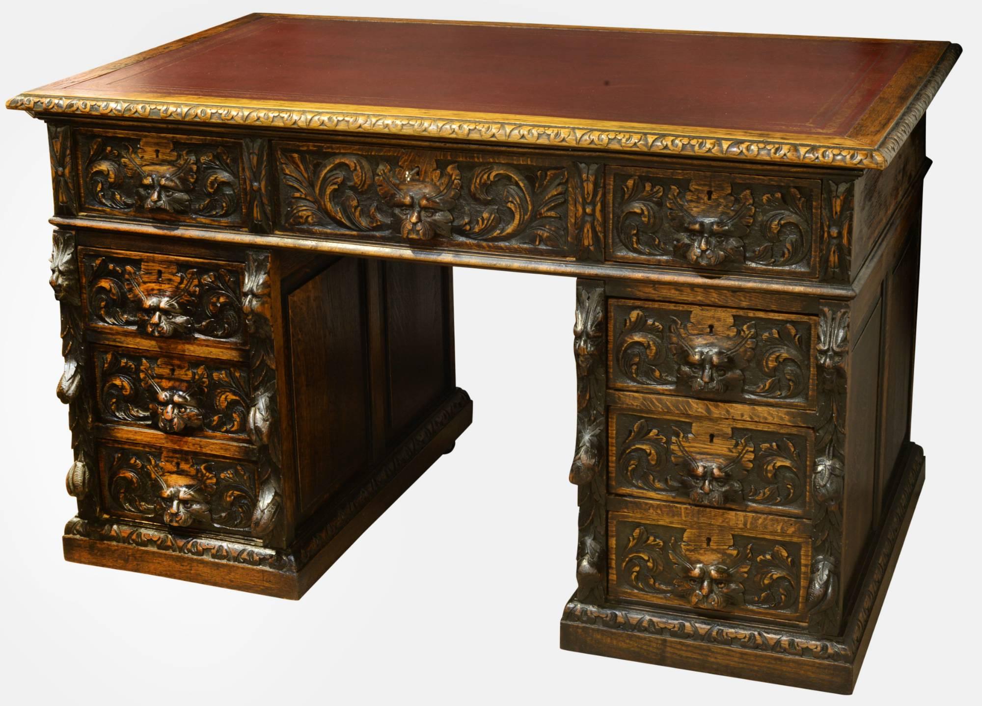 Solid Oak Victorian Carved Desk (1 of 1) Solid Oak Victorian Carved Desk (1 of 1)