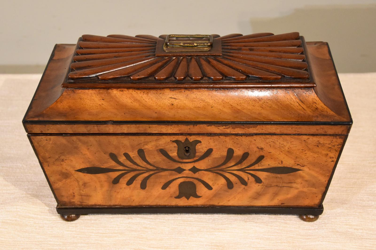 19th Century Mahogany & Ebony Inlaid Tea Caddy (1 of 8)