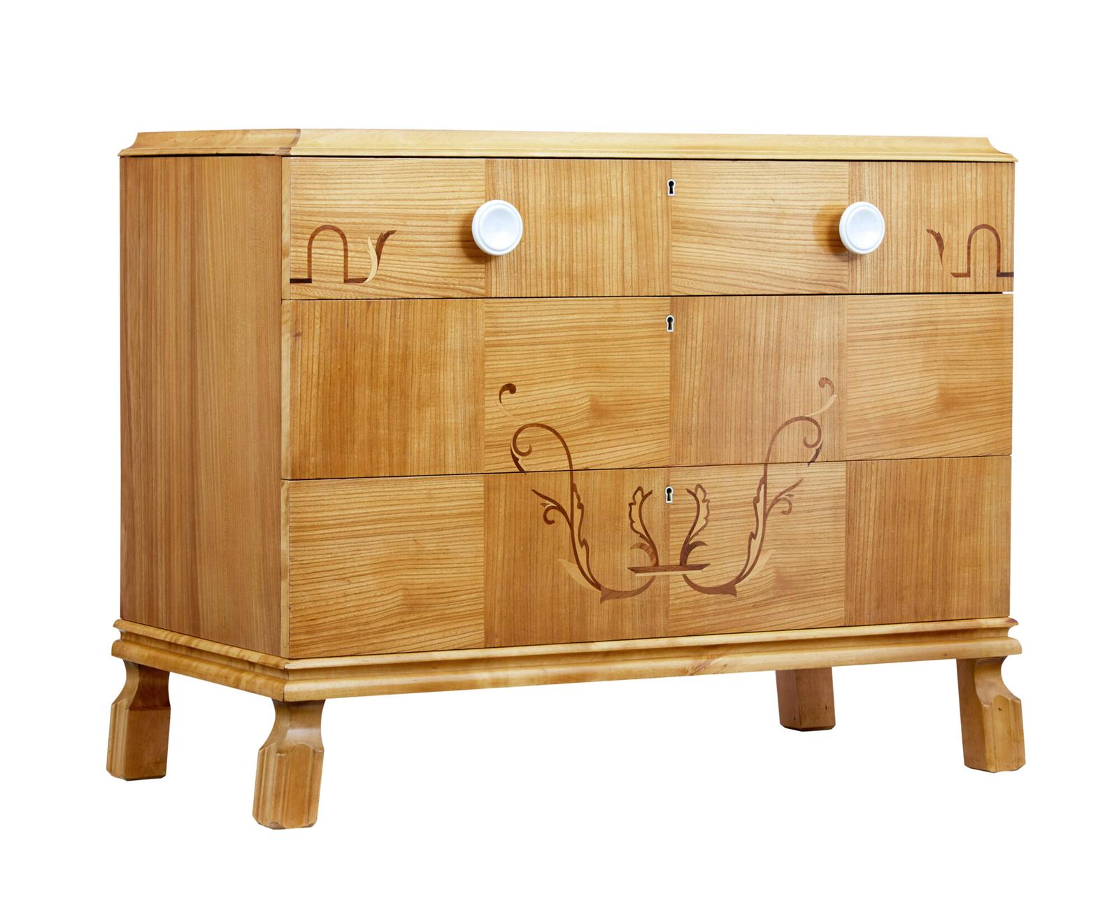 Mid 20th Century Scandinavian Elm Inlaid Chest of Drawers (1 of 7)