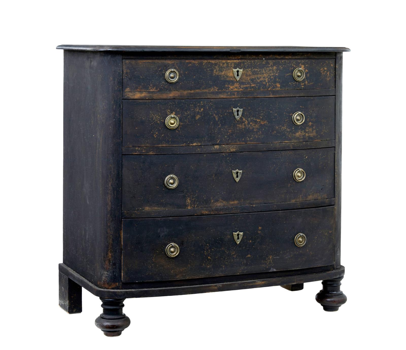19th Century Painted Oak Bowfront Chest of Drawers (1 of 9)