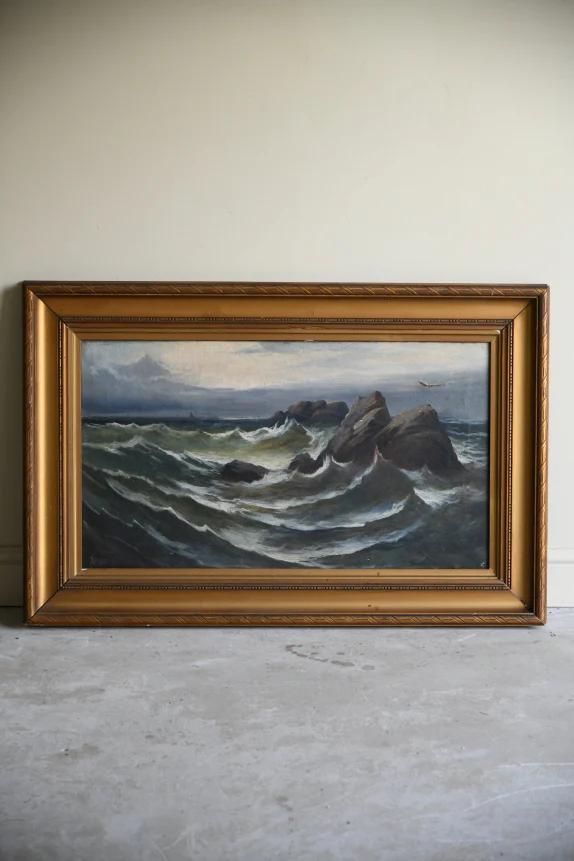 Early 20th Century Oil Painting on Canvas Seascape Art - main image
