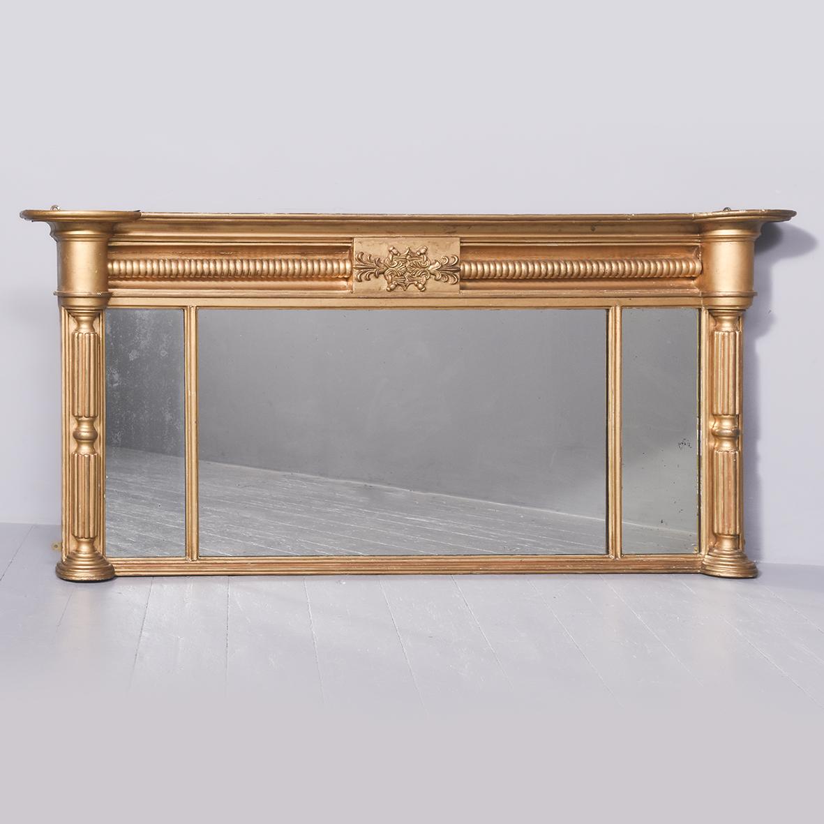 Regency Gilded Triptych Overmantle Mirror with a Lovely Degree of Wear (1 of 8)