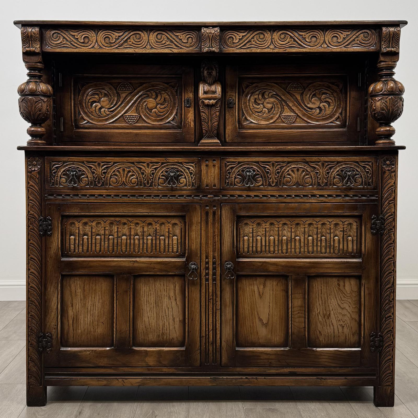 Antique 20th Century Carved Oak Court Cupboard (1 of 12) Antique 20th Century Carved Oak Court Cupboard (1 of 12)