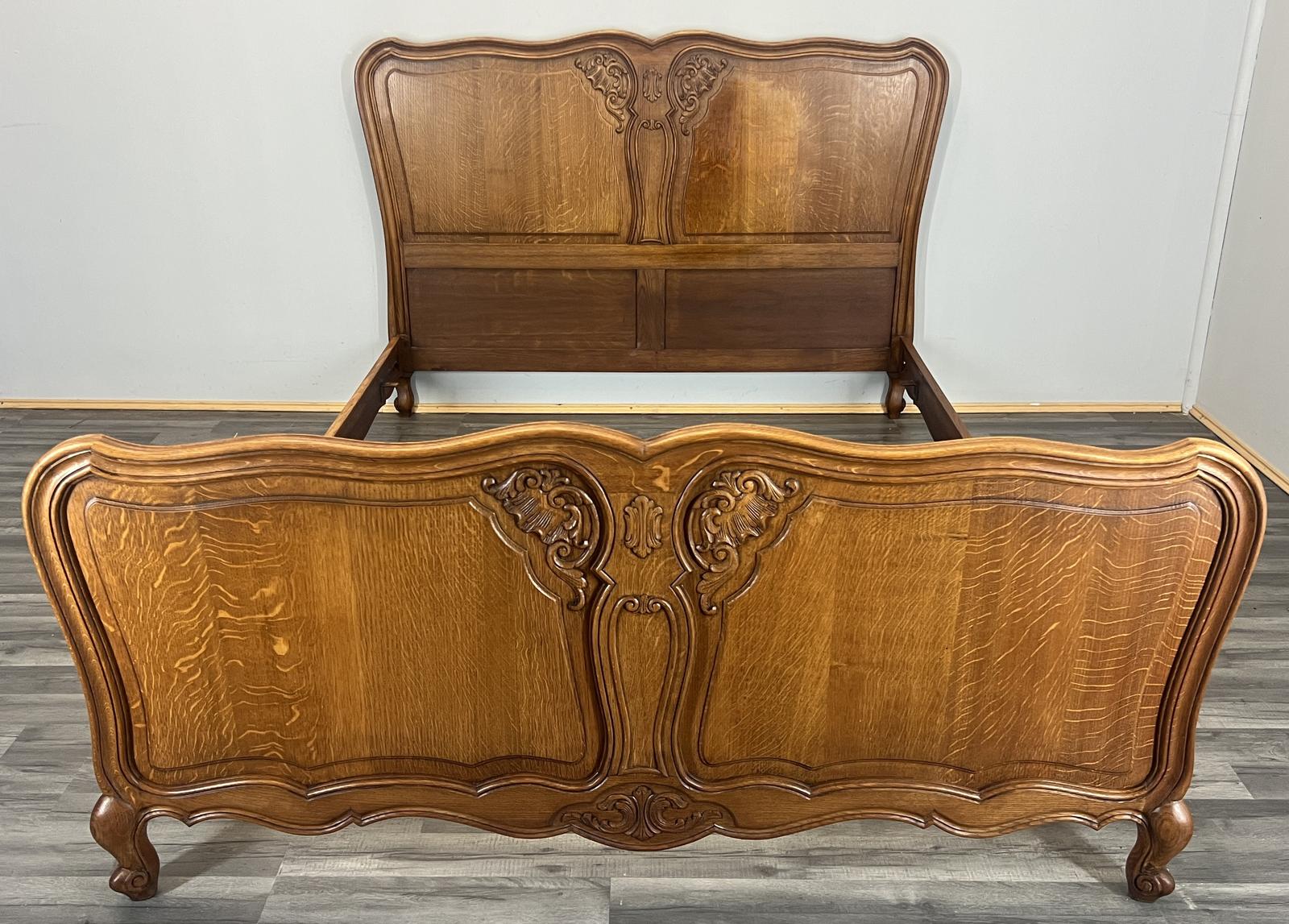 Bed Vintage French Double Bed Frame Oak Carved Headboard (1 of 10)