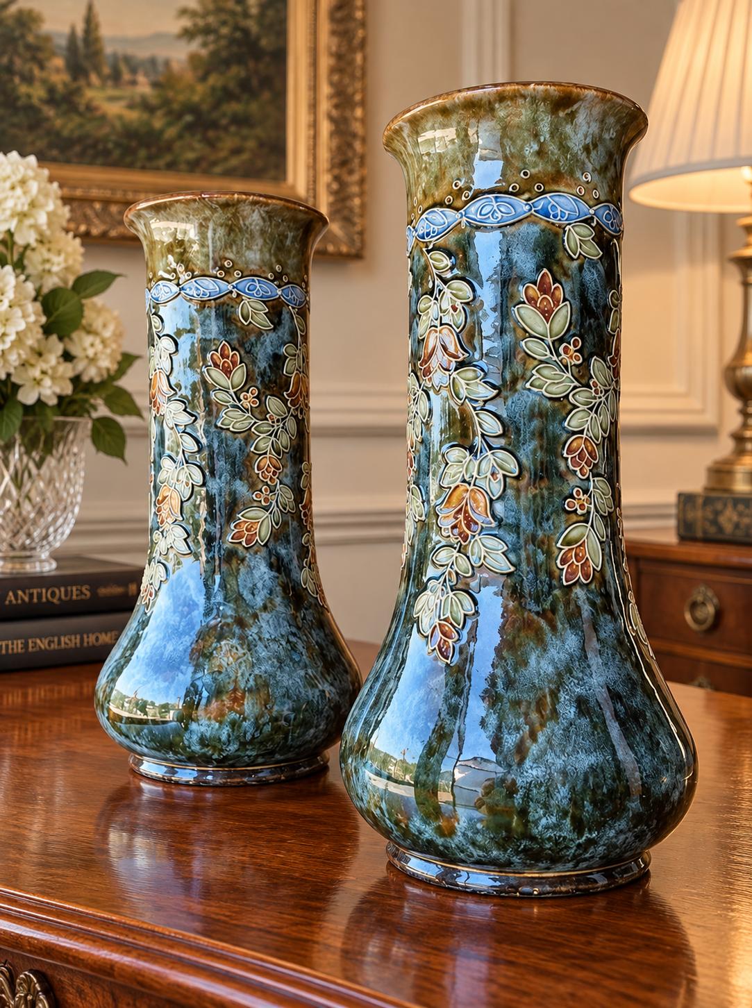 A Pair of Art Nouveau, Royal Doulton, Lambeth Vases (1 of 5) A Pair of Art Nouveau, Royal Doulton, Lambeth Vases (1 of 5)