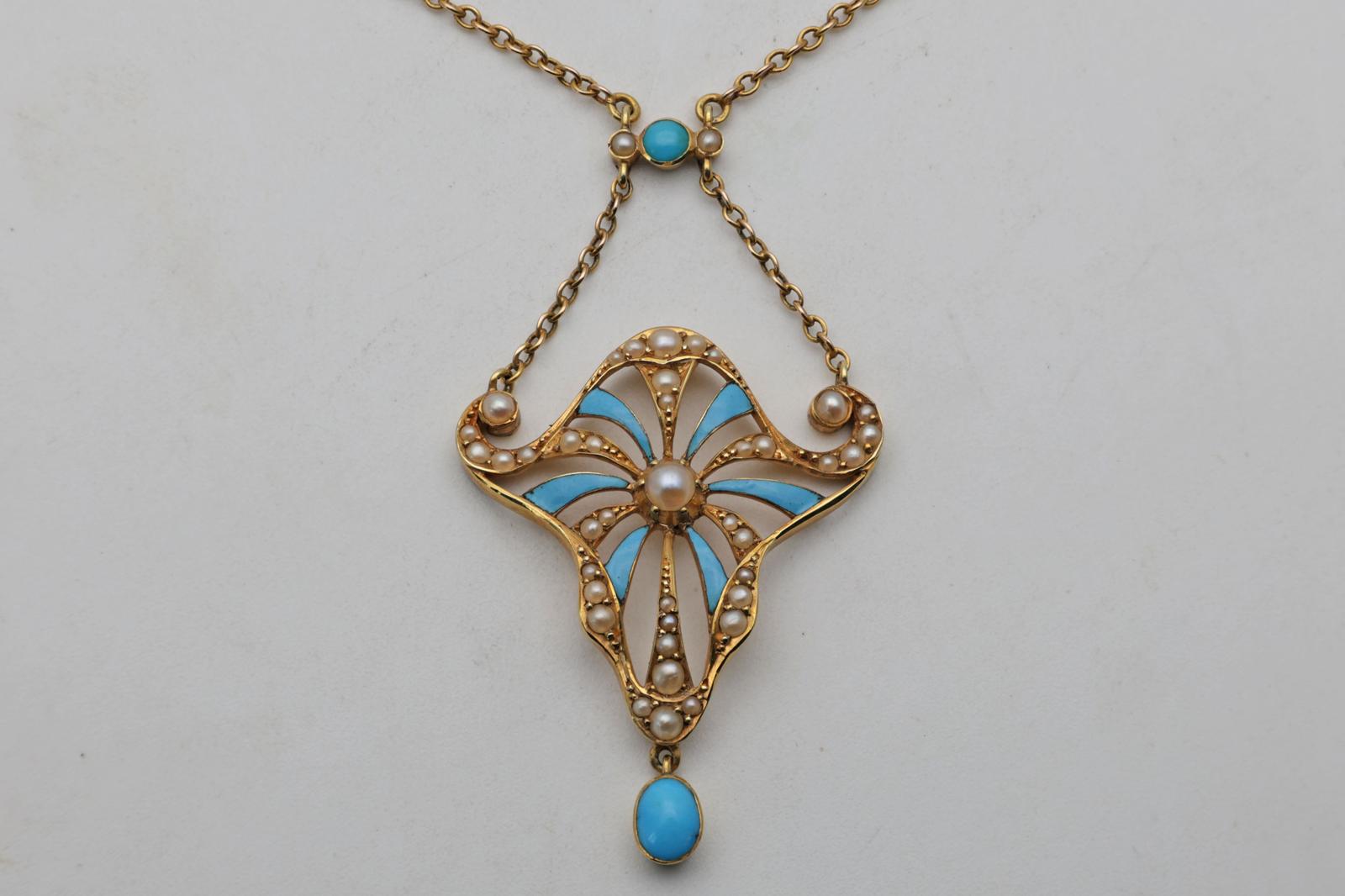 Antique 15ct Gold Necklace with Pearls and Enamel (1 of 2) Antique 15ct Gold Necklace with Pearls and Enamel (1 of 2)