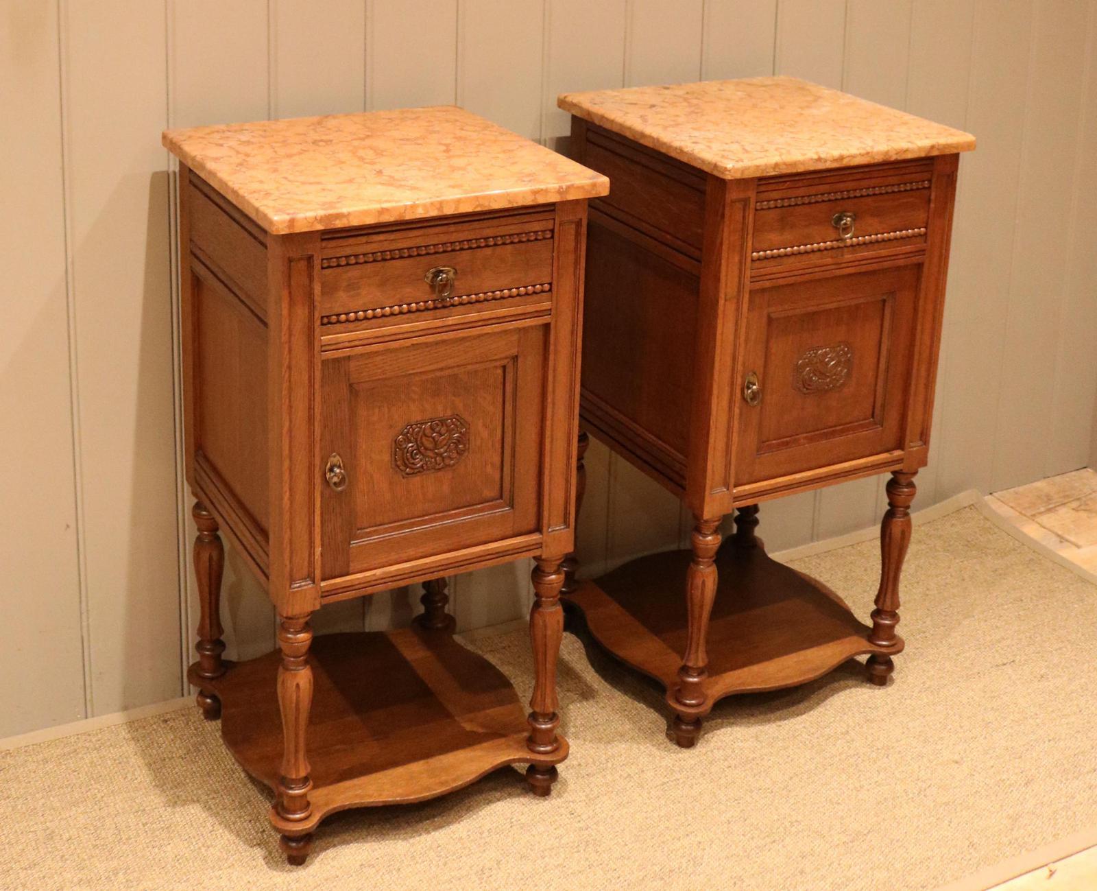 Pair of Oak Marble Top Bedside Cabinets (1 of 10) Pair of Oak Marble Top Bedside Cabinets (1 of 10)