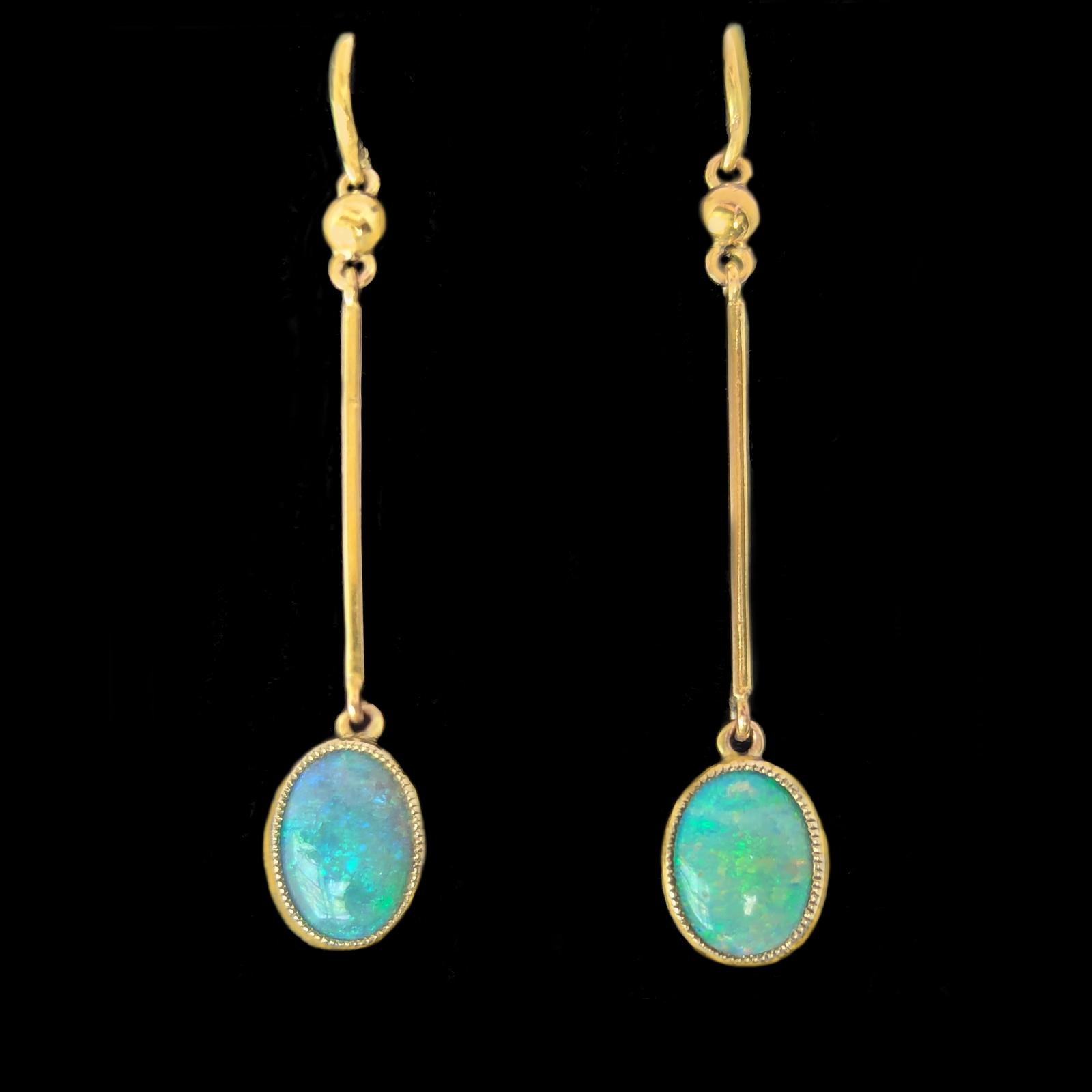 1950s Opal Drop Earrings in 18 Carat Gold Vintage Long Dangle Earrings (1 of 7) 1950s Opal Drop Earrings in 18 Carat Gold Vintage Long Dangle Earrings (1 of 7)